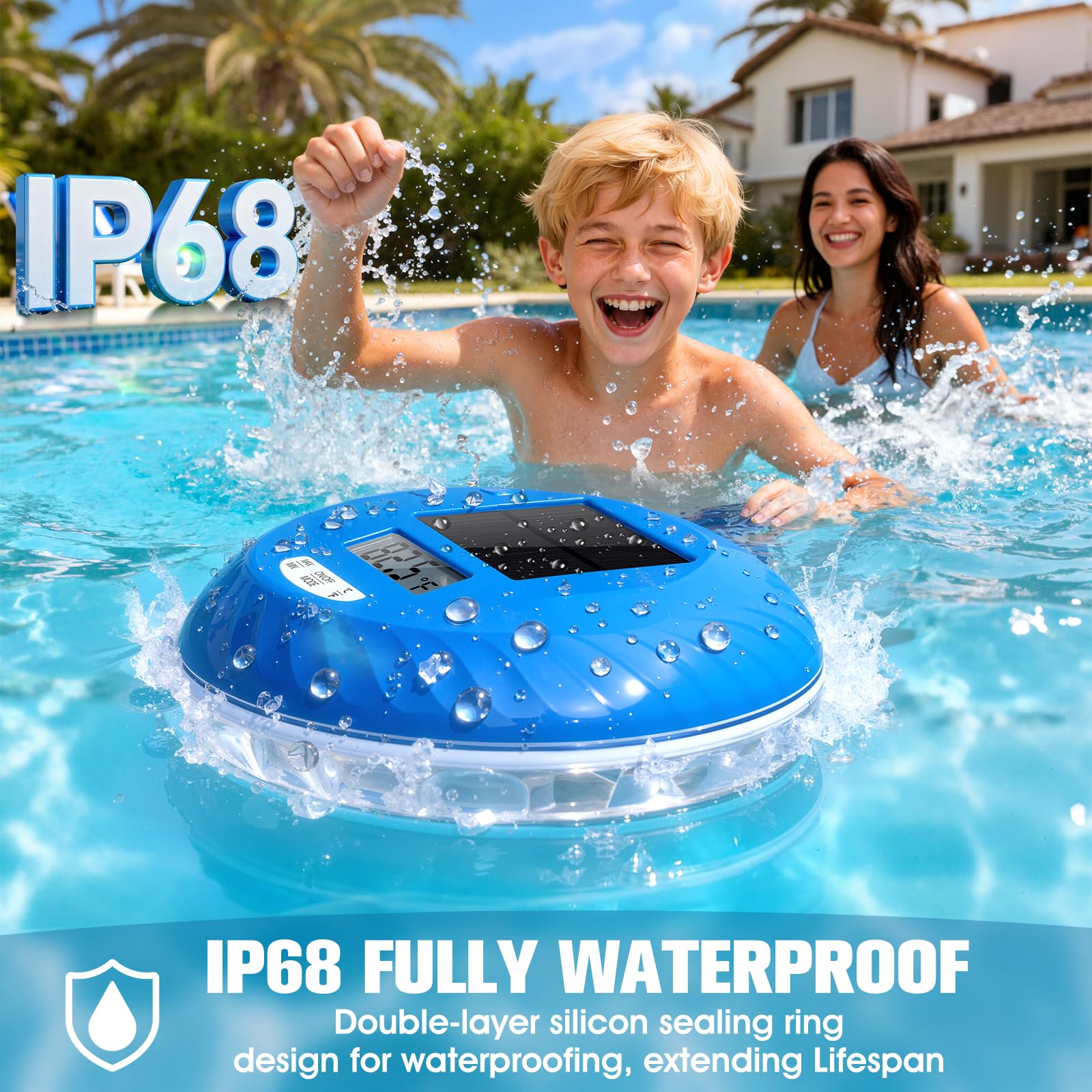 Back view of PoolBliss Solar Pool Light showing solar panel