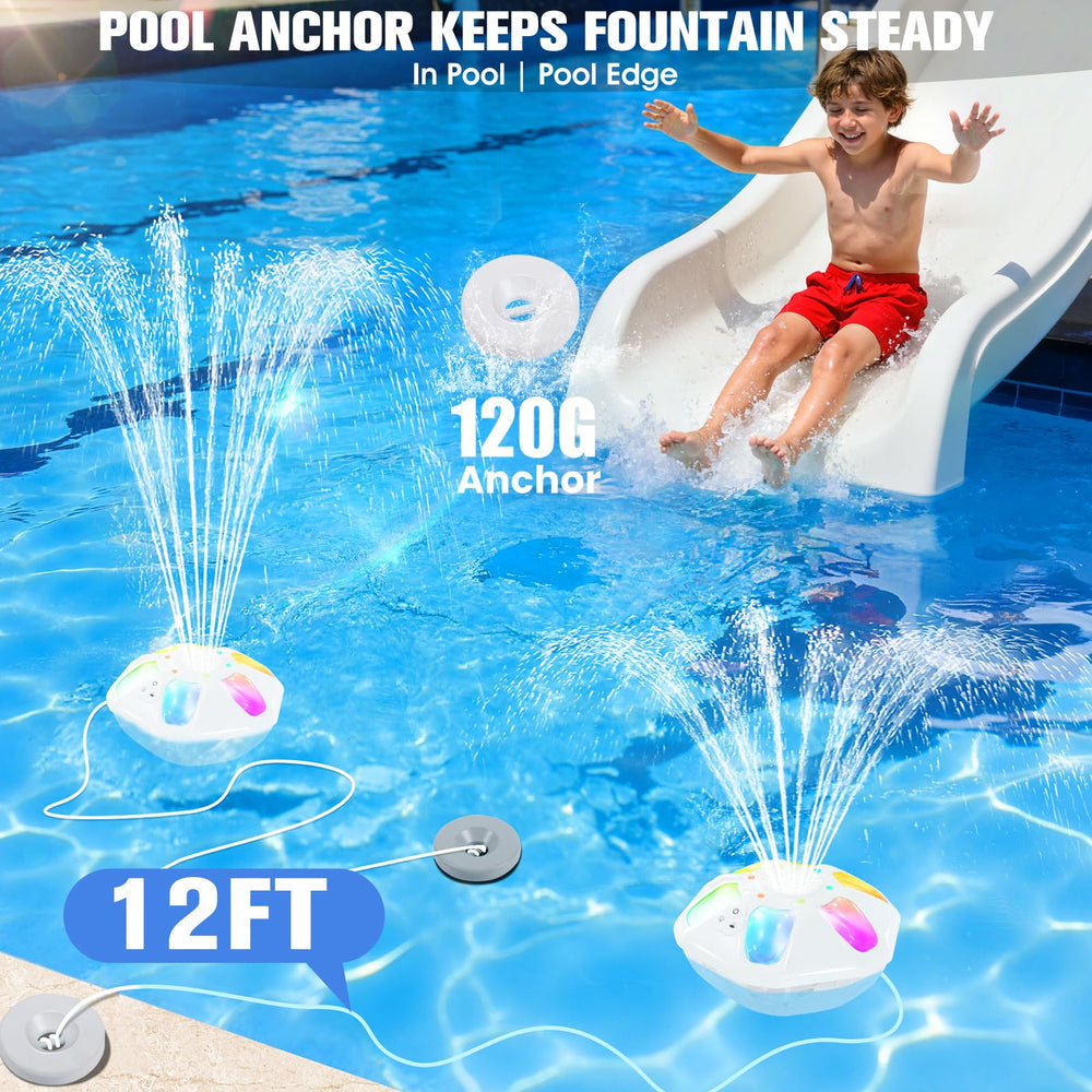 Back view of PoolPop Floating Fountain in a pool