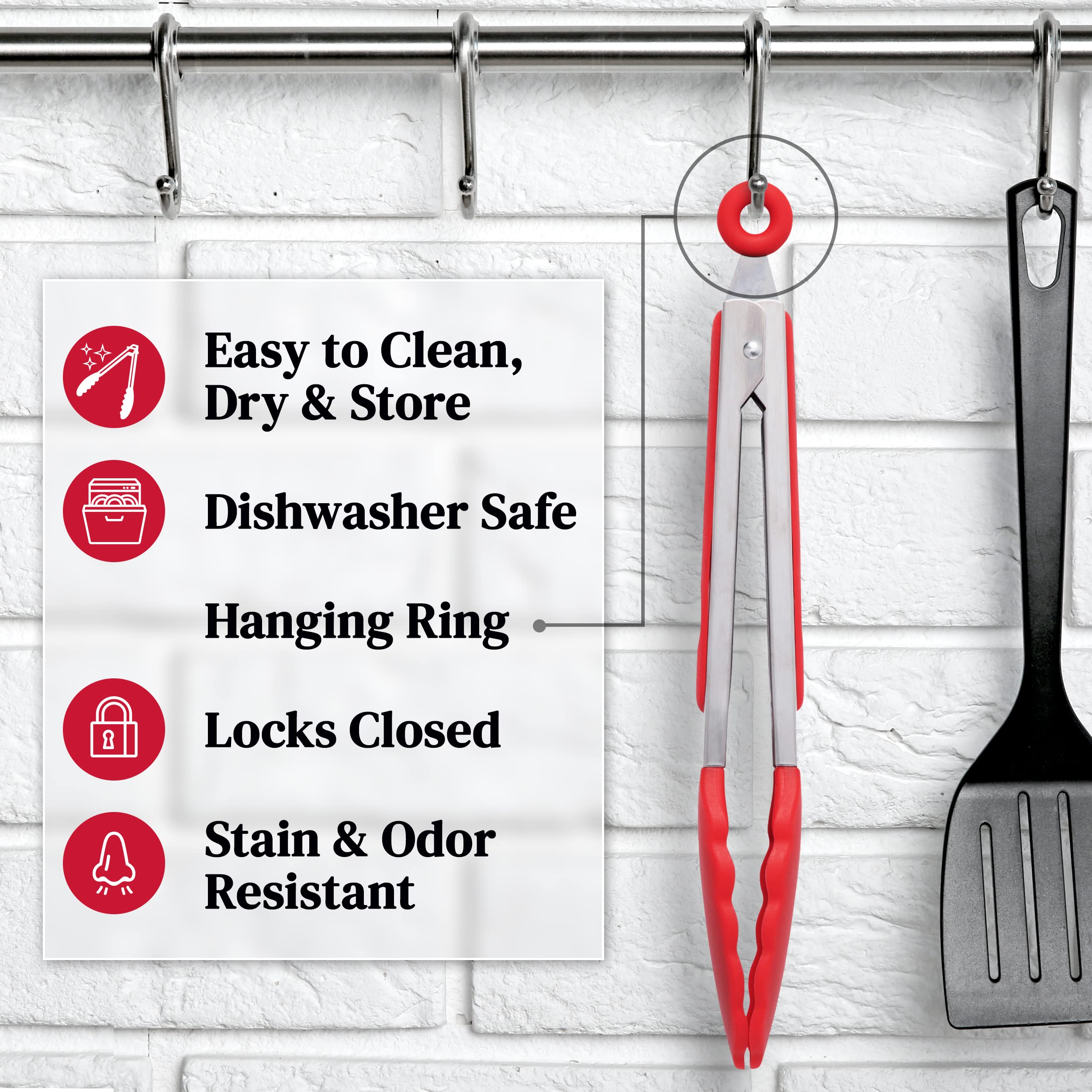 Back view of POPCO Kitchen Tongs showing stainless steel construction