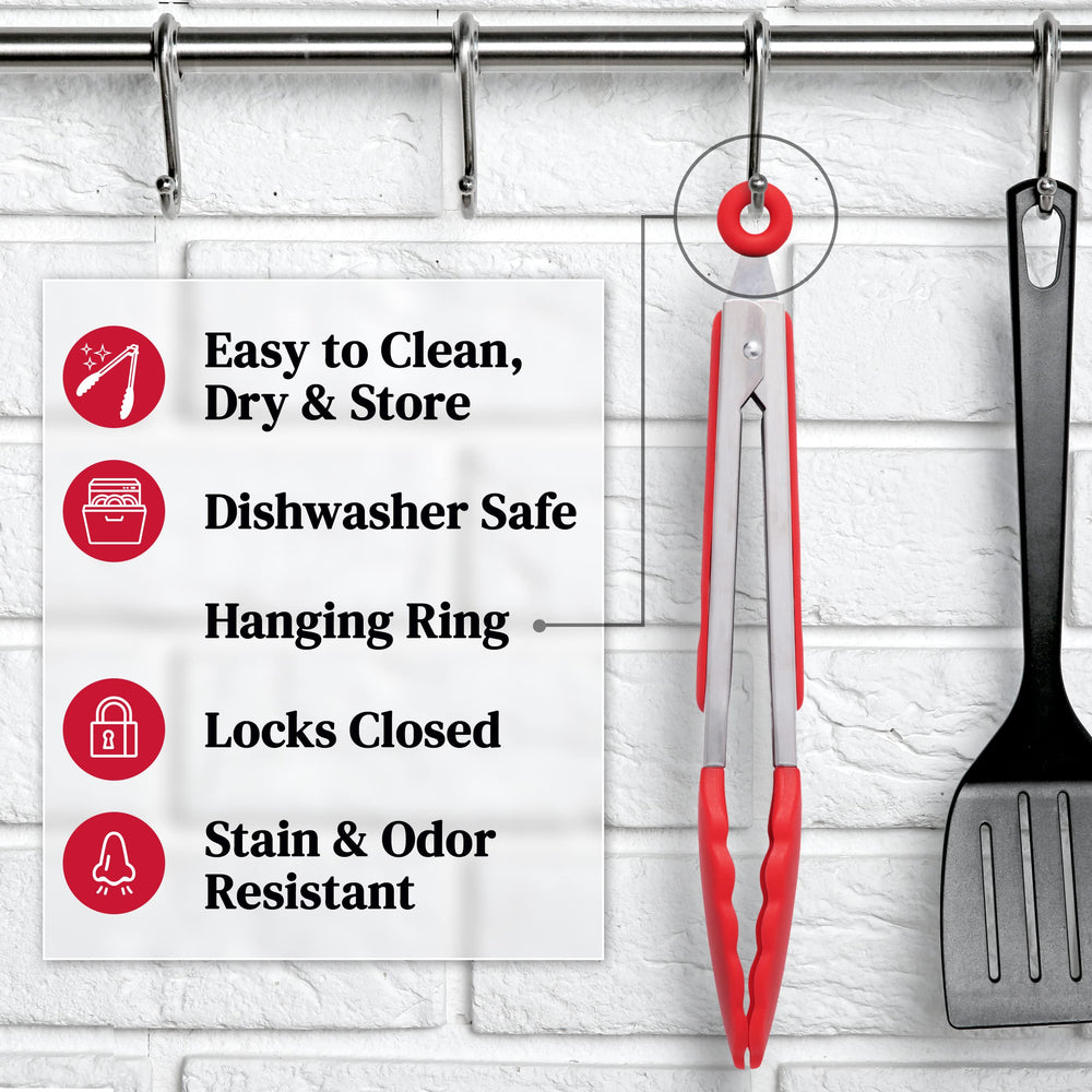 Back view of POPCO Kitchen Tongs showing stainless steel construction