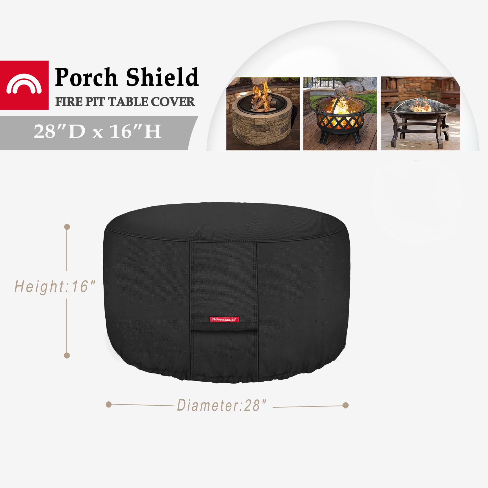 Back view of Porch Shield Round Fire Pit Cover 28 inch
