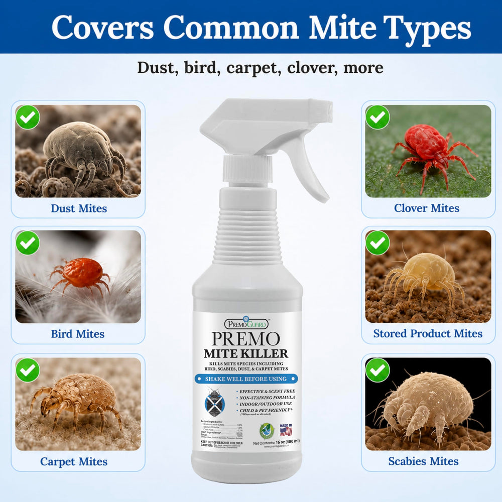 Back view of Premo Guard Natural Mite Spray bottle