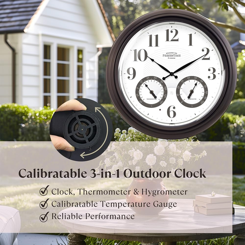 Back view of Presentime 18 Inch Outdoor Clock displaying battery compartment