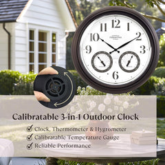 Back view of Presentime 18 Inch Outdoor Clock displaying battery compartment