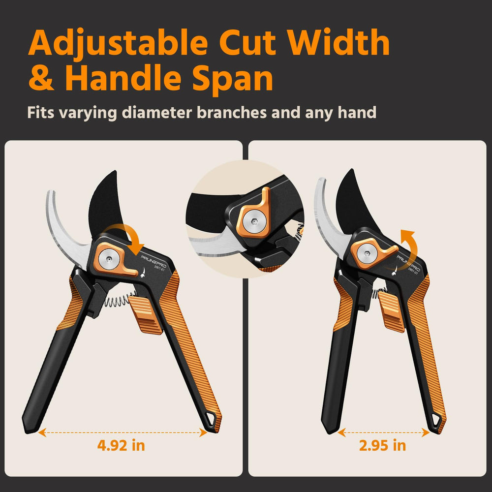 Back view of PrunePro pruning shears with safety lock engaged