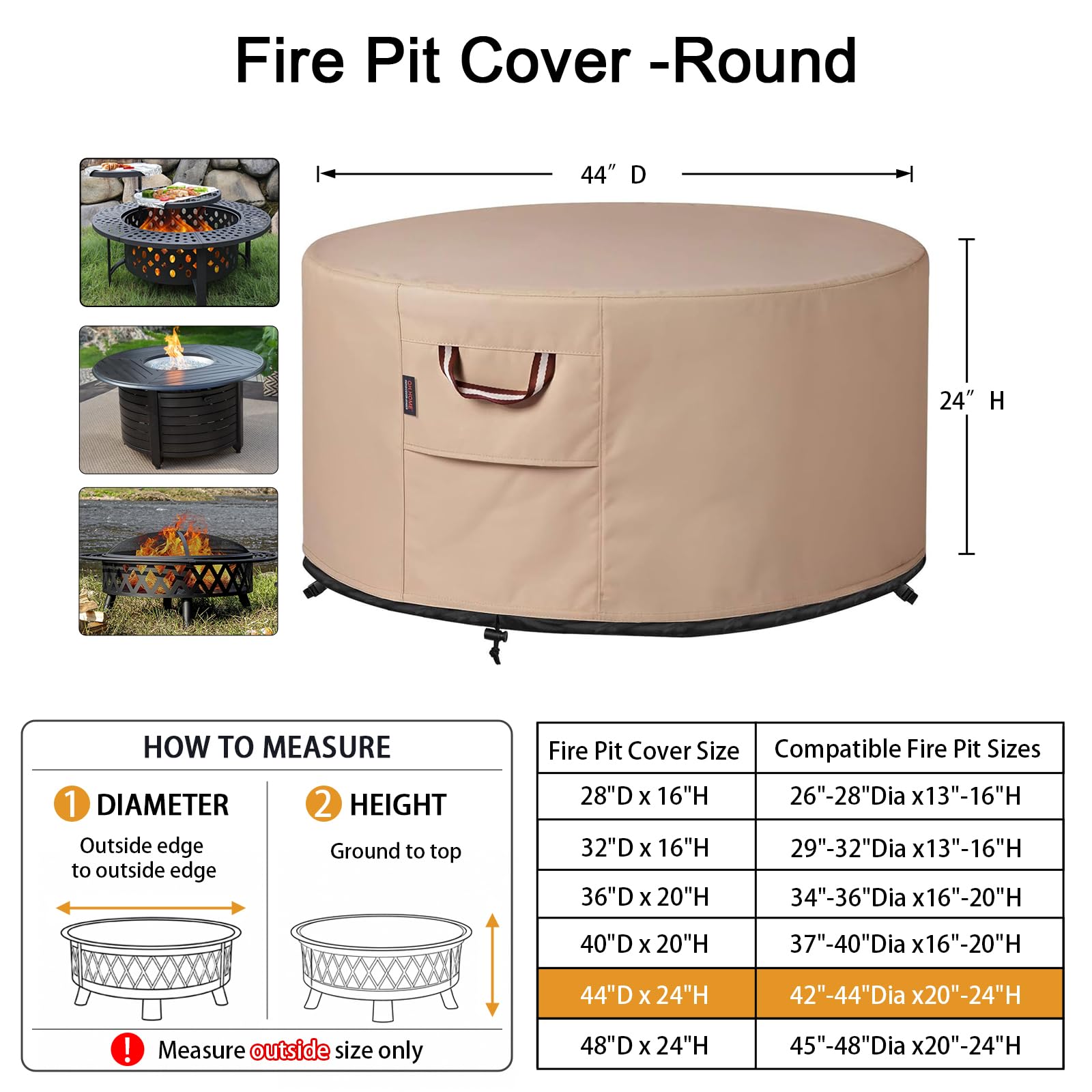 Back view of QH.HOME fire pit cover with adjustable drawstring
