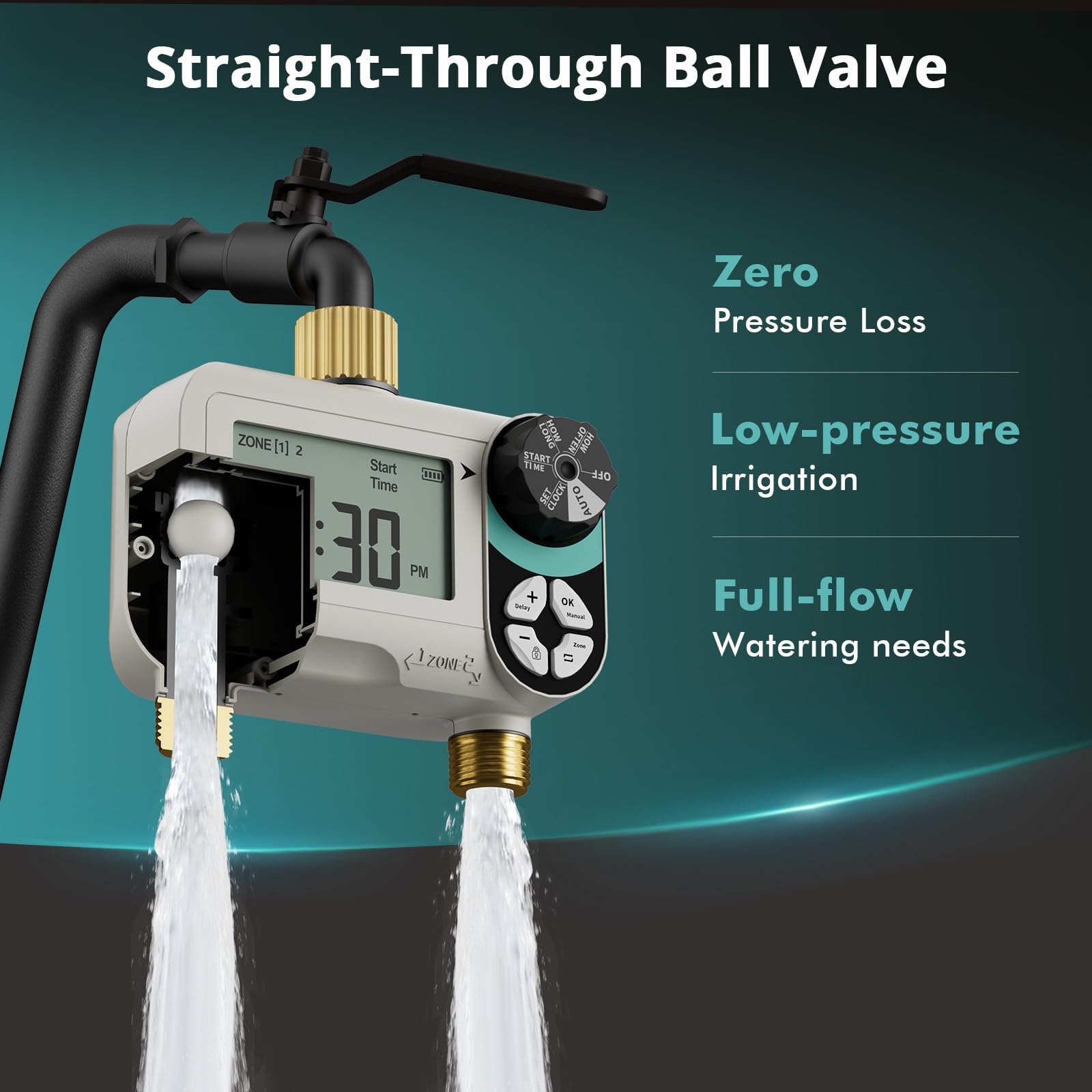Back view of QUOBAS Zero Pressure Water Timer