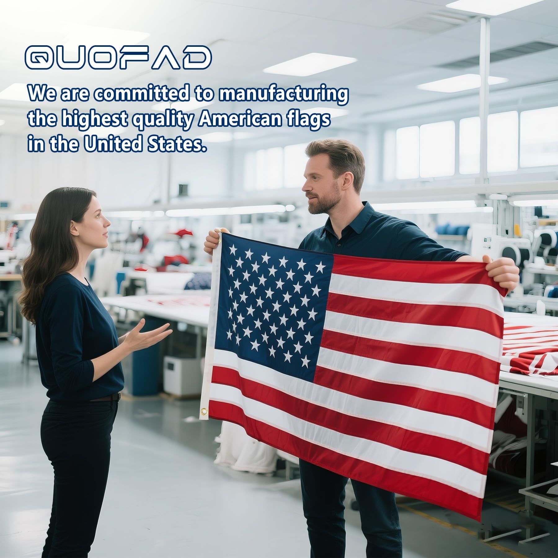 Back view of QUOFAD American Flag with reinforced stitching