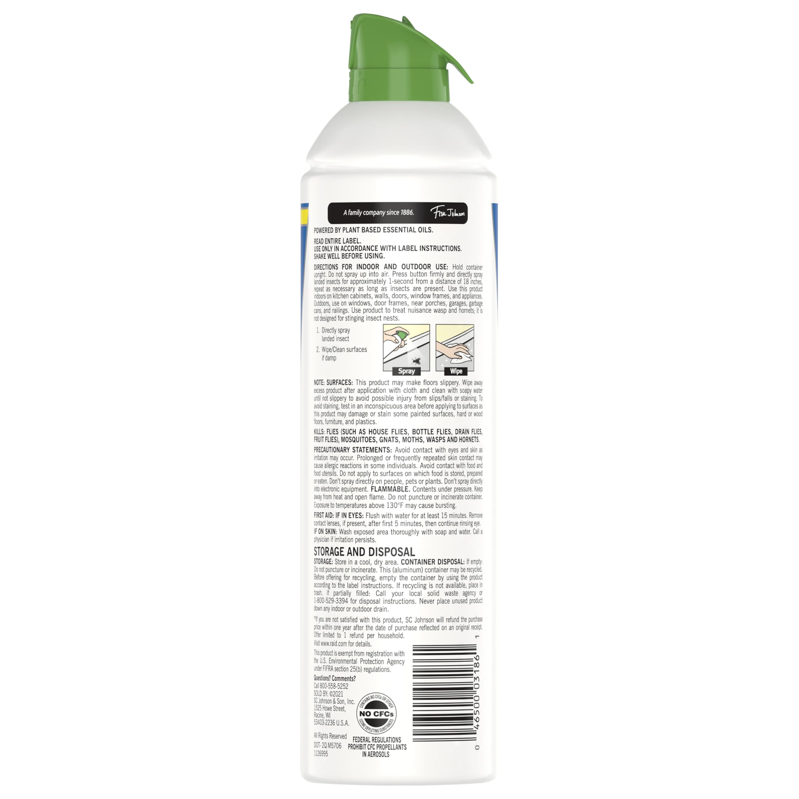 Back view of Raid Essentials Fly, Gnat & Mosquito Killer Spray 10 oz