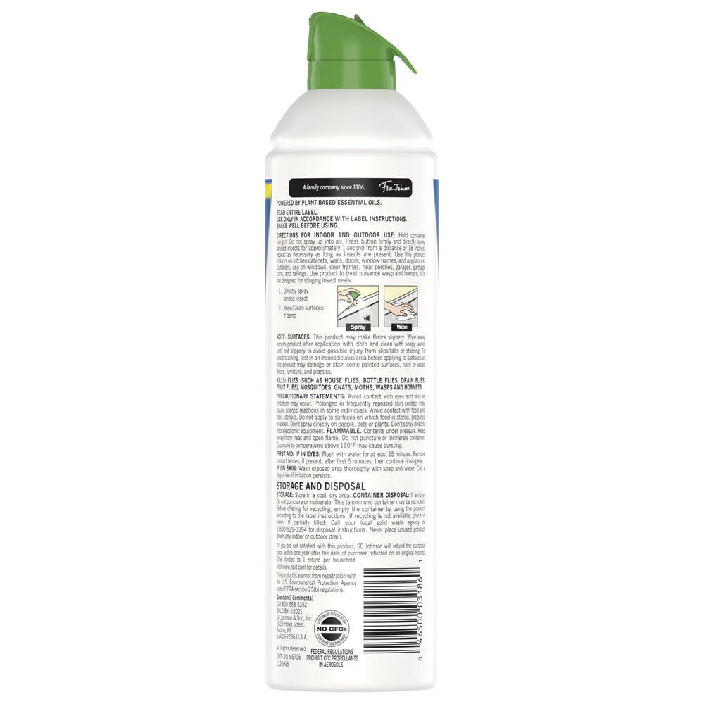 Back view of Raid Essentials Fly, Gnat & Mosquito Killer Spray 10 oz