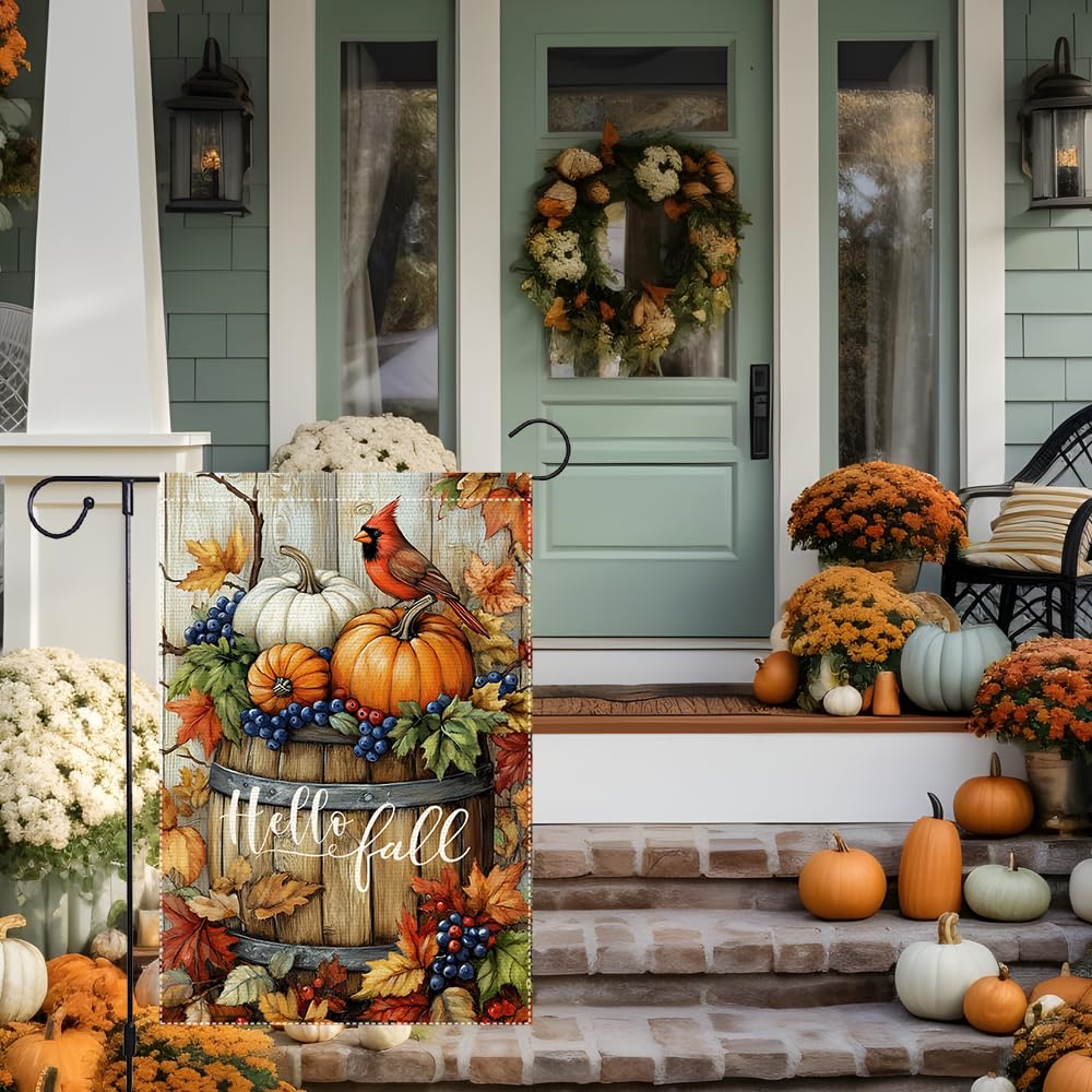 Back view of RMXJKIIU Welcome Fall Cardinal Garden Flag