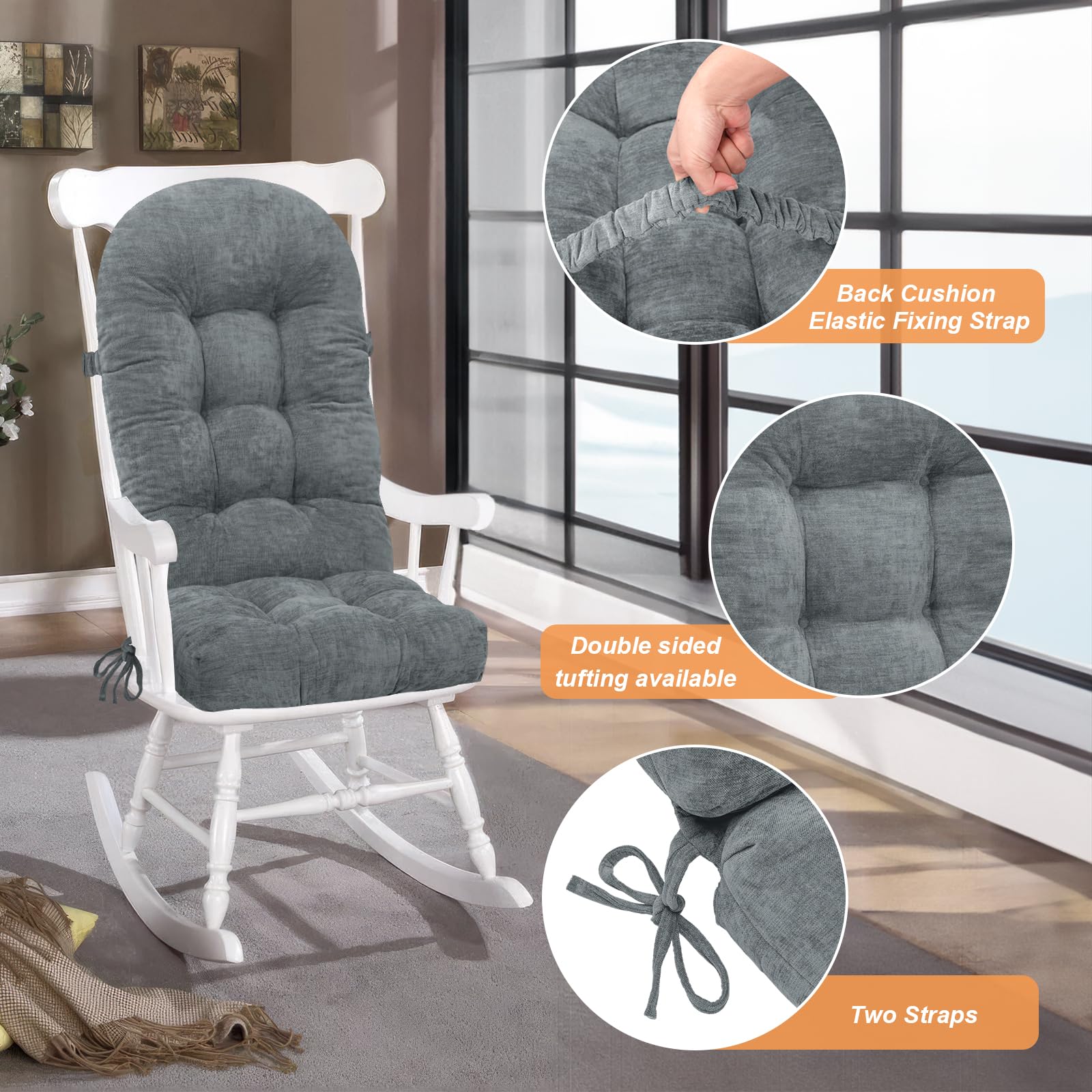 Back view of ROFIEJOX Rocking Chair Cushion with ties