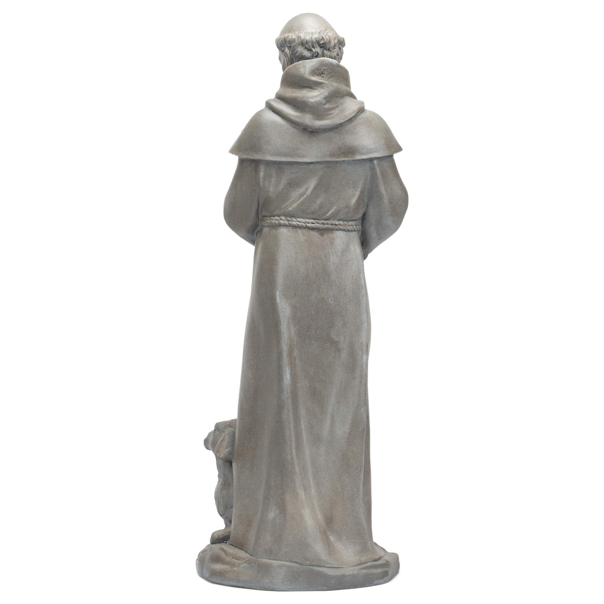 Back view of Roman Saint Francis Garden Statue