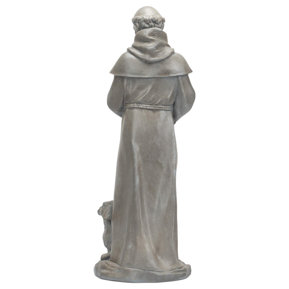 Back view of Roman Saint Francis Garden Statue