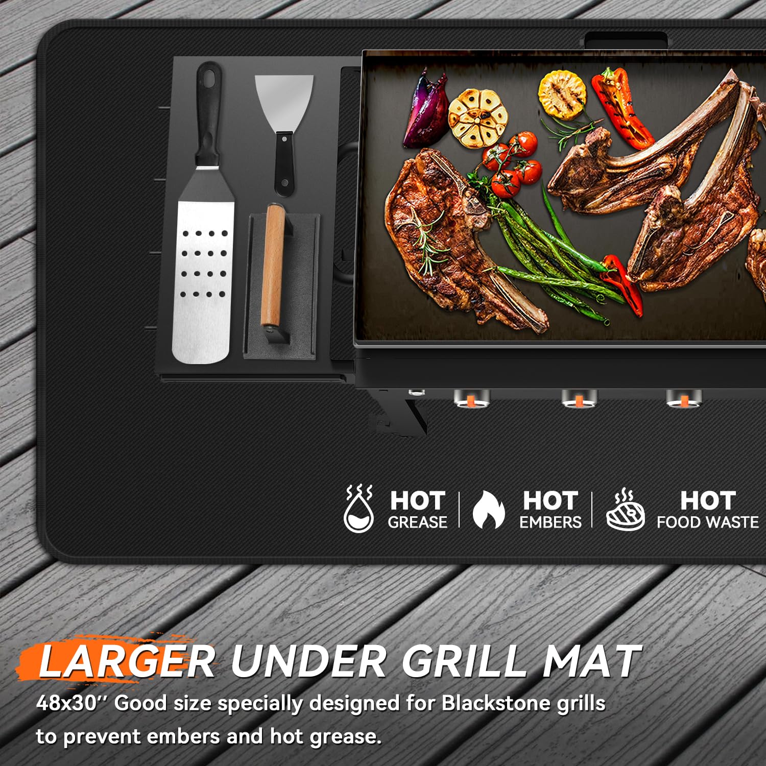 Back view of rumlick grill mat showing fiberglass material