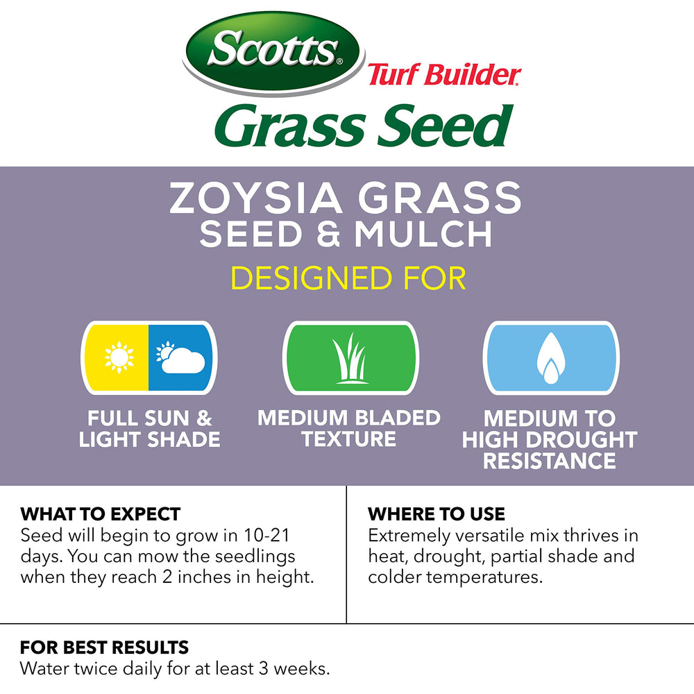 Back view of Scotts Zoysia Grass Seed & Mulch packaging