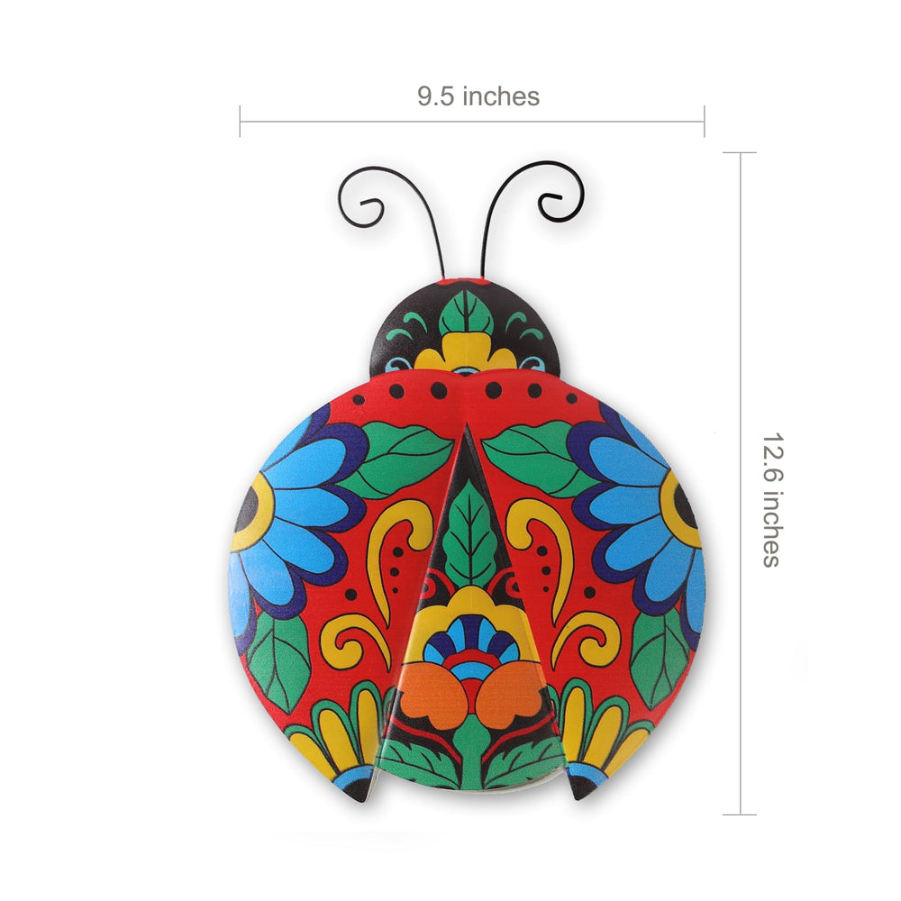 Back view of Scwhousi Metal Ladybugs Wall Decor showing hanging hooks