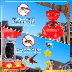 Back view of SECUHOME hummingbird feeder showing camera