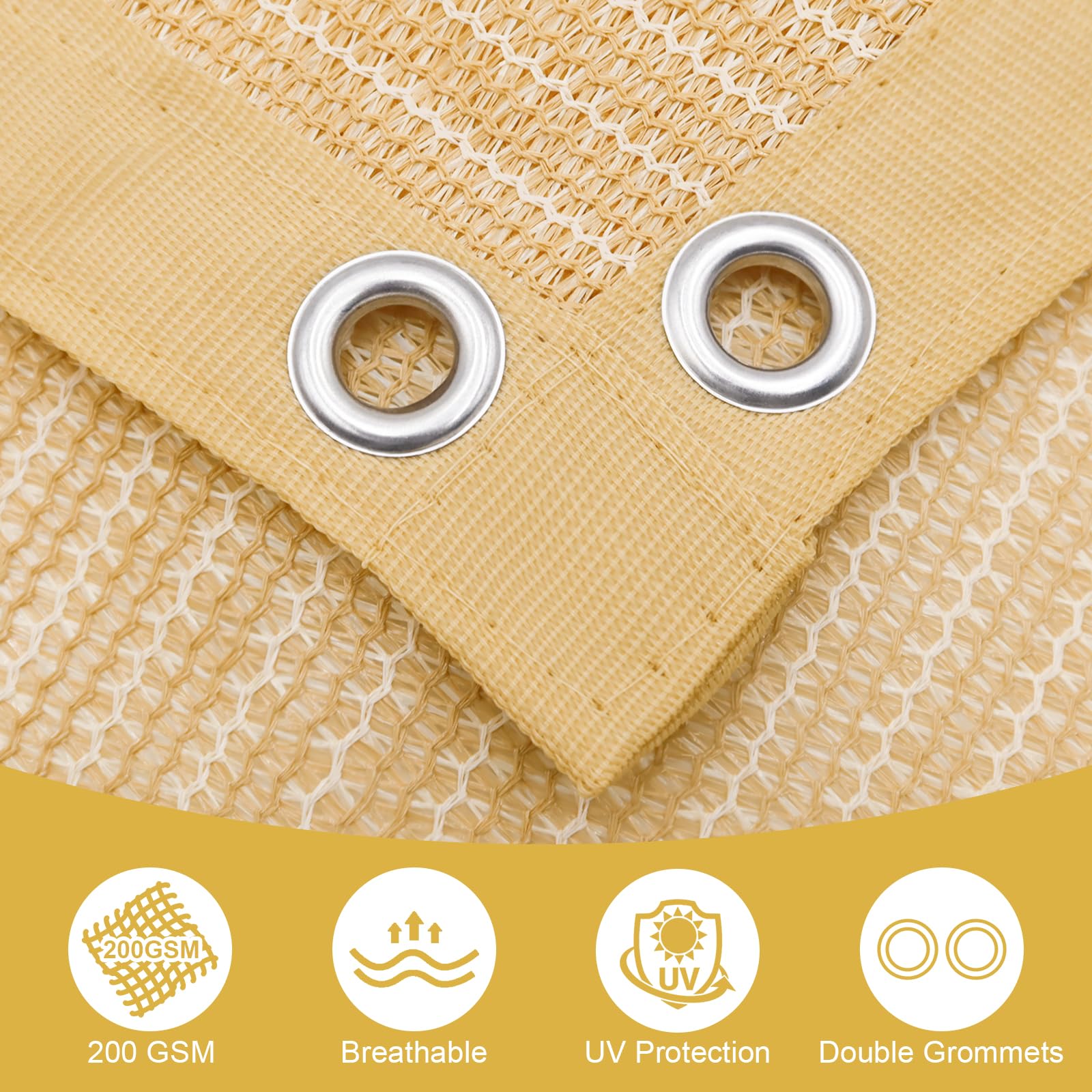 Back view of Shade&Beyond sun shade cloth showing stitching