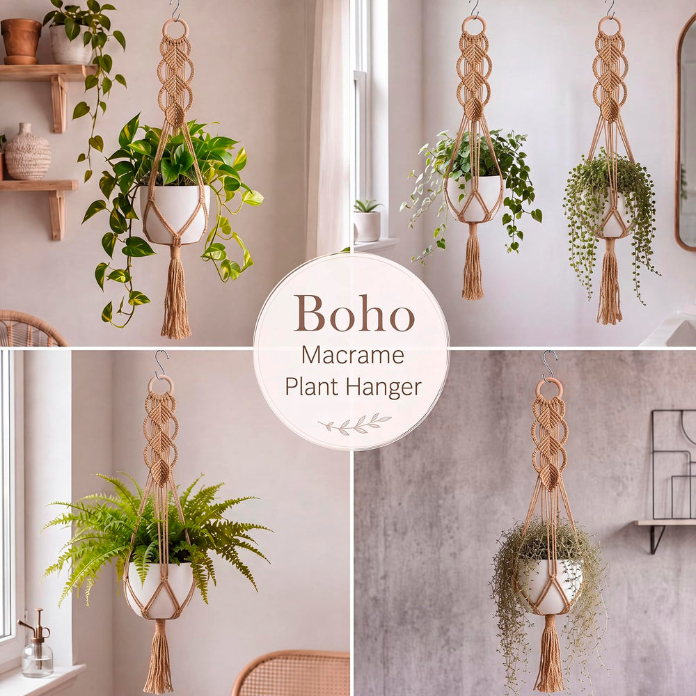 Back view of Shappy macrame plant hanger showing craftsmanship