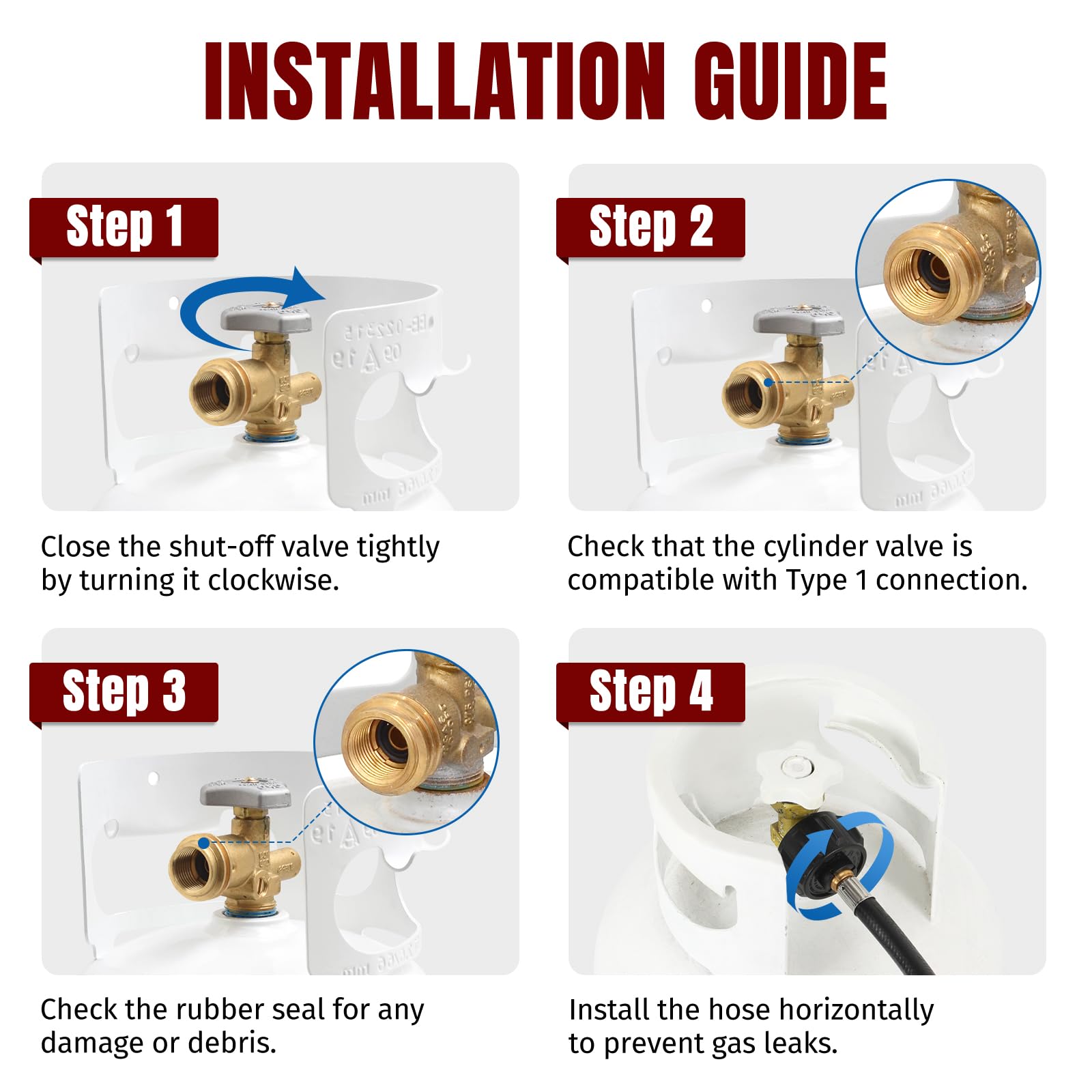 Back view of SHINESTAR propane hose adapter with usage instructions