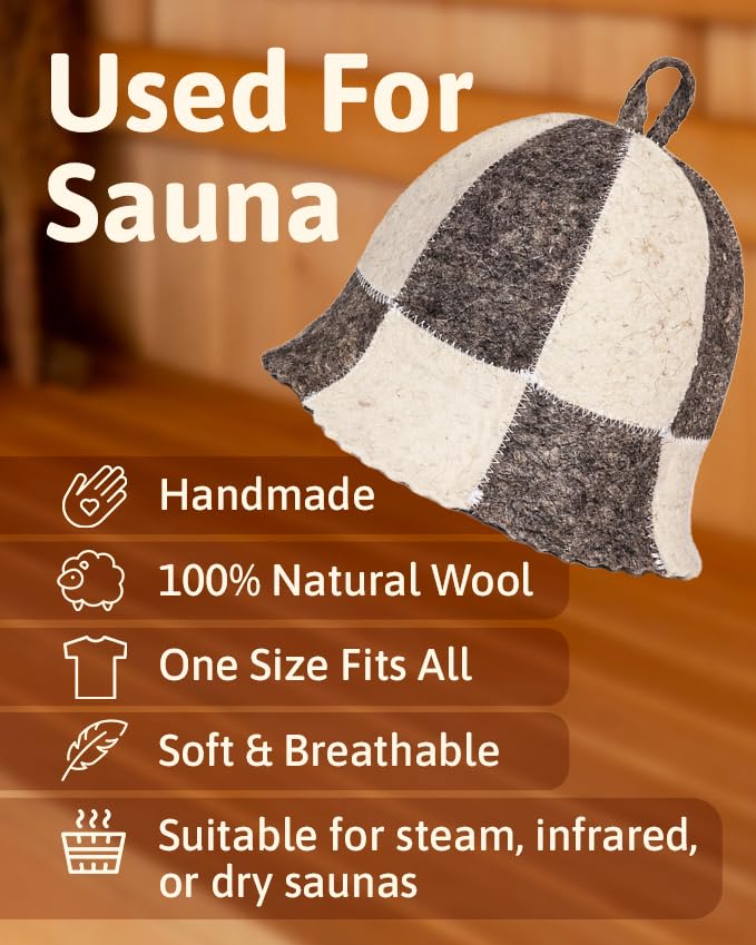 Back view of SHSH trade group Wool Sauna Hat Checkered