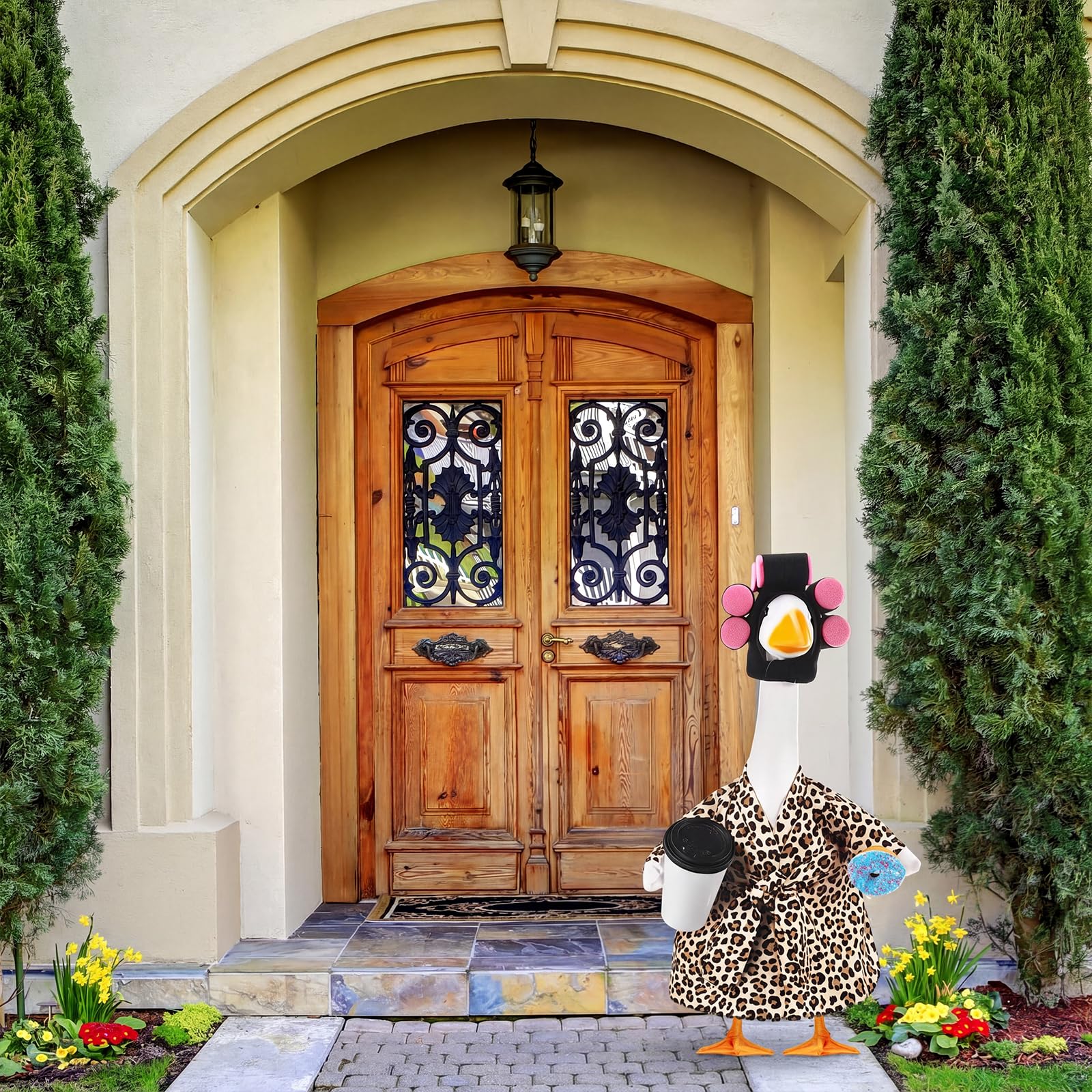 Back view of Shyyween leopard print goose bathrobe outfit