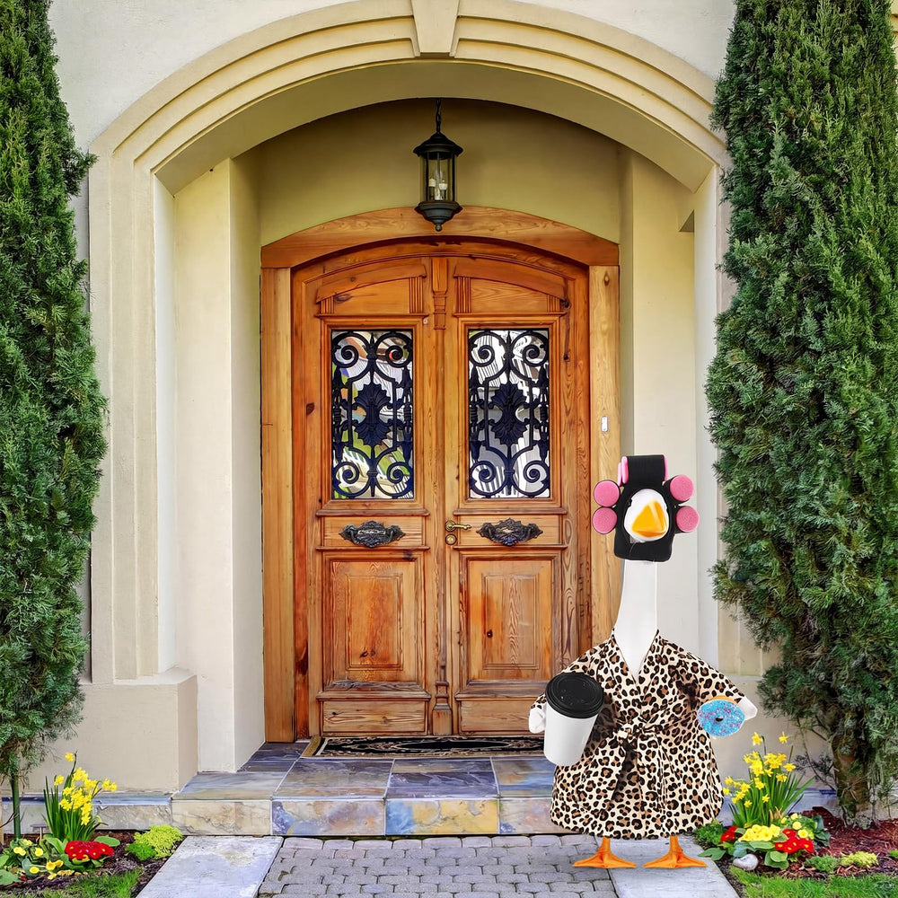 Back view of Shyyween leopard print goose bathrobe outfit