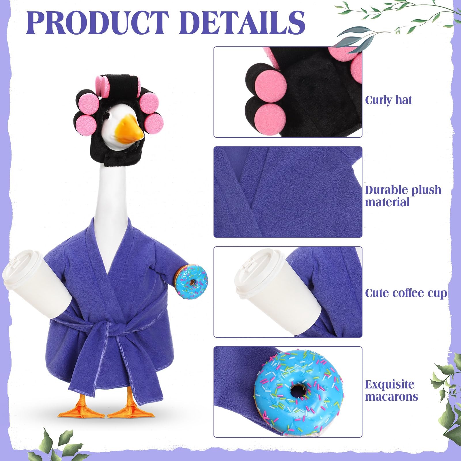 Back view of Shyyween porch goose outfit with coffee cup