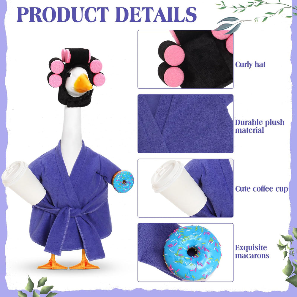 Back view of Shyyween porch goose outfit with coffee cup