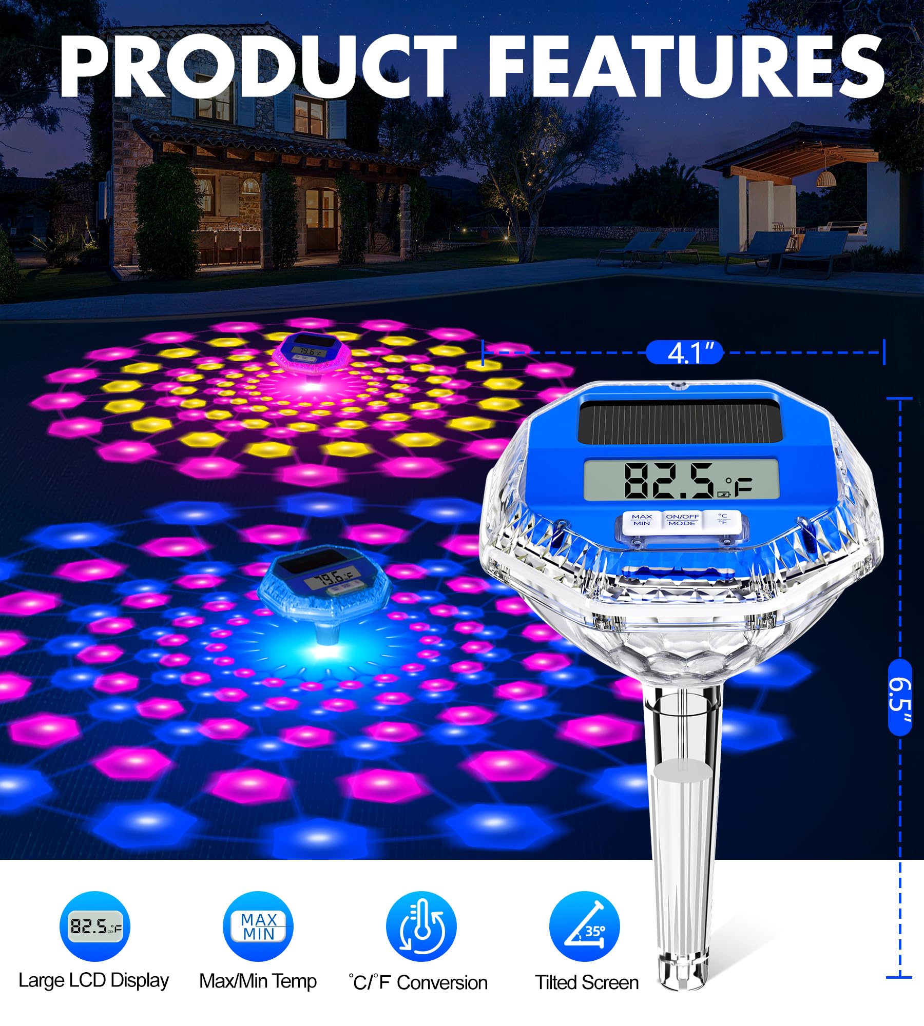 Back view of Sinbyuer Floating Solar Pool Thermometer
