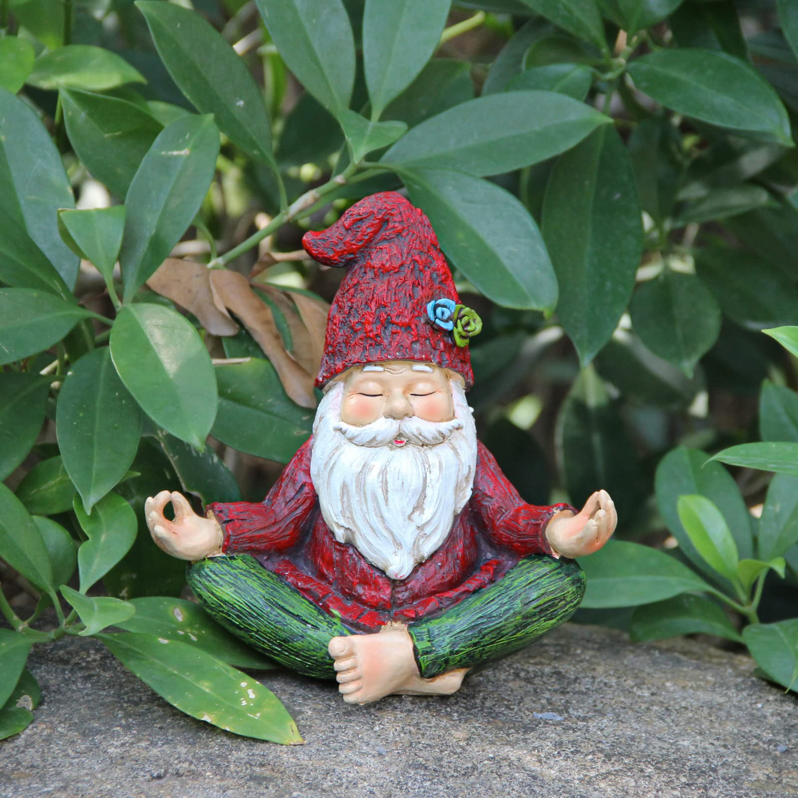 Back view of Smadeer Garden Yoga Gnome Statue
