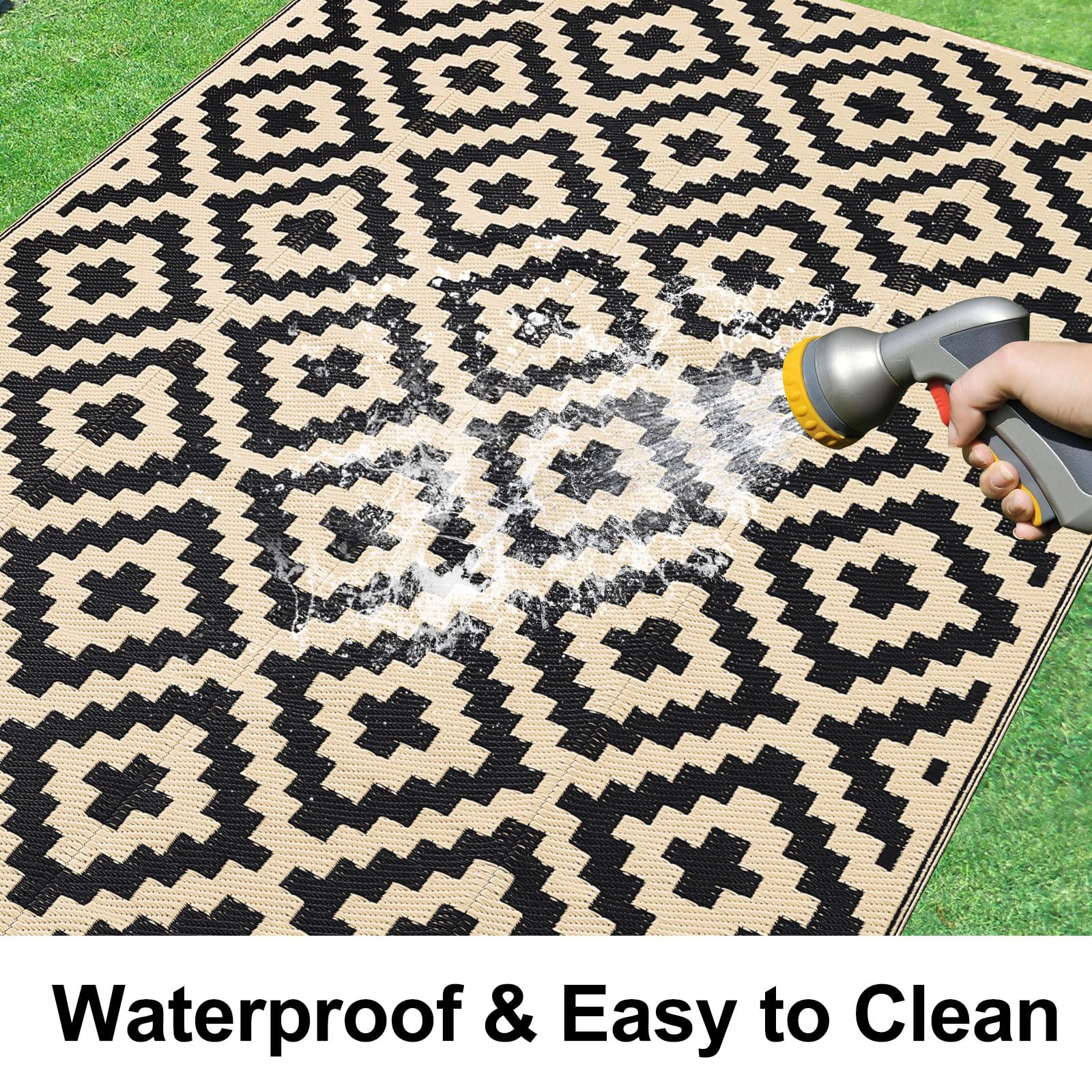 Back view of Smiry Outdoor Rug 5x8 ft showing reversible design