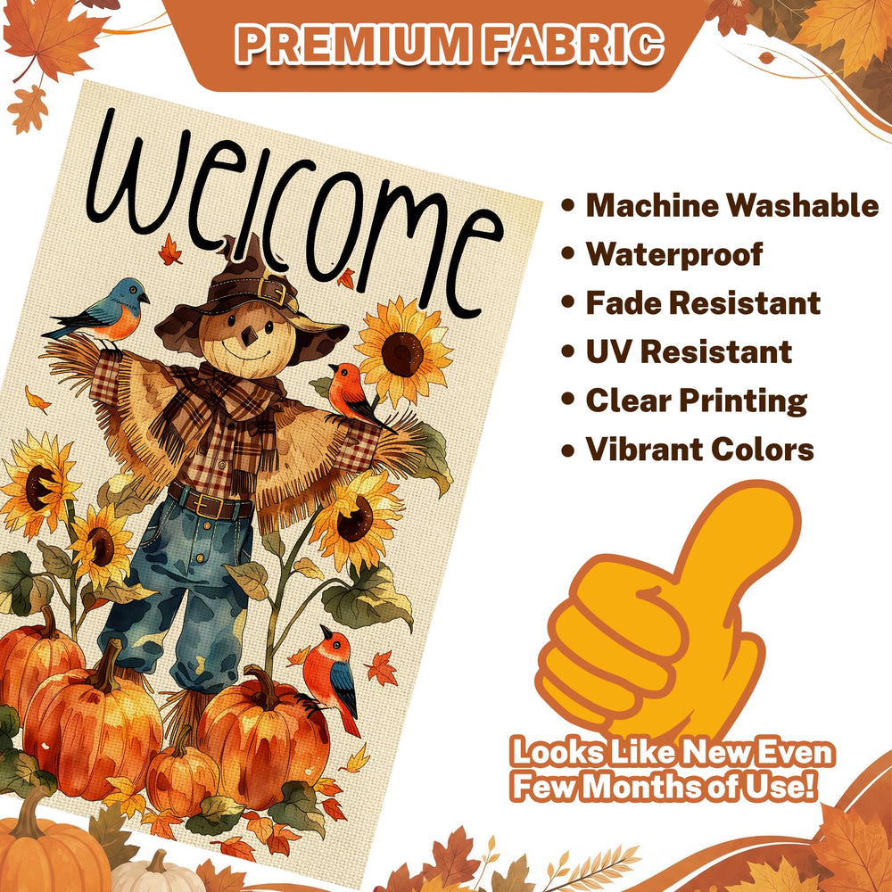 Back view of Snungee Fall Garden Flag featuring harvest theme