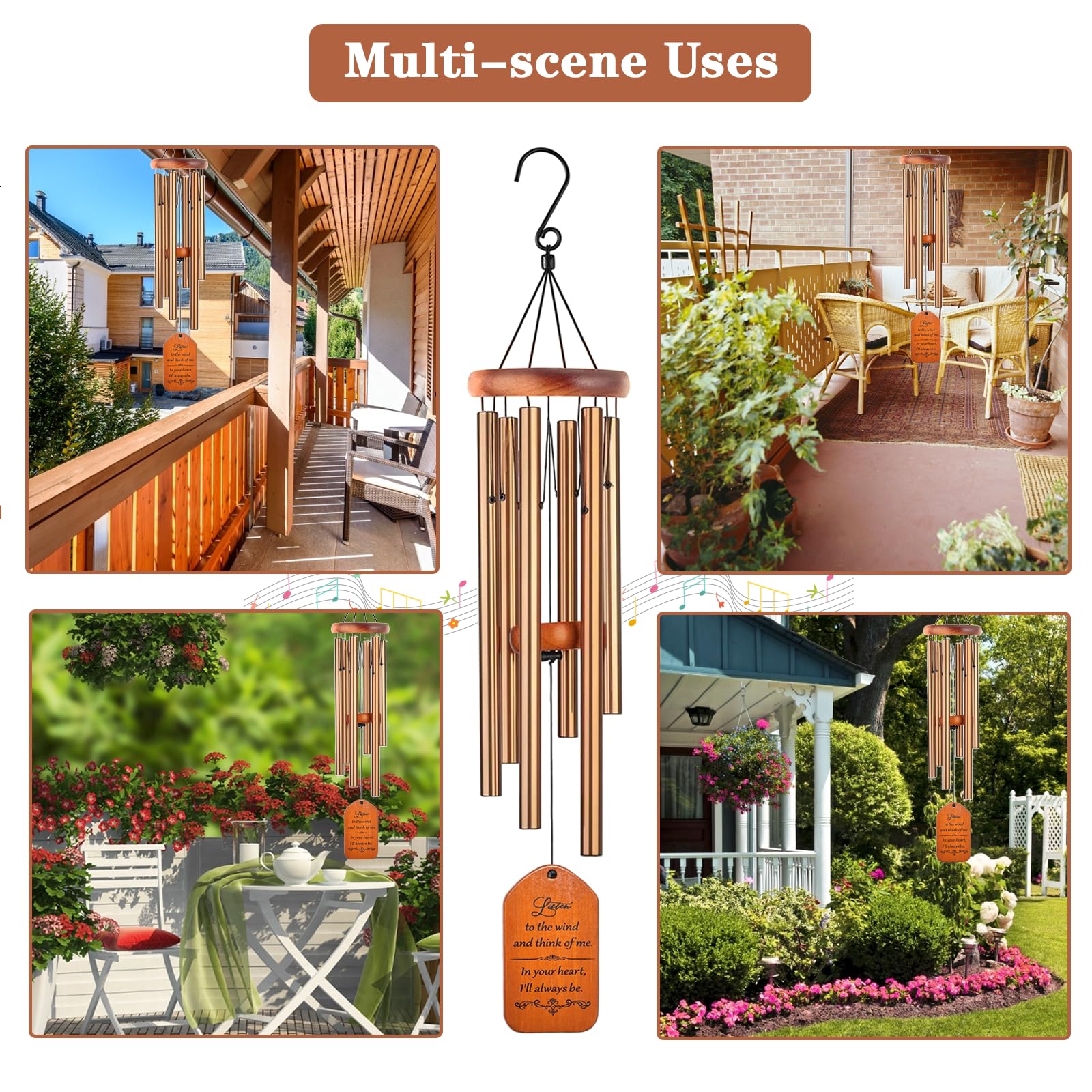 Back view of Soopau Sympathy Wind Chimes showing inscriptions