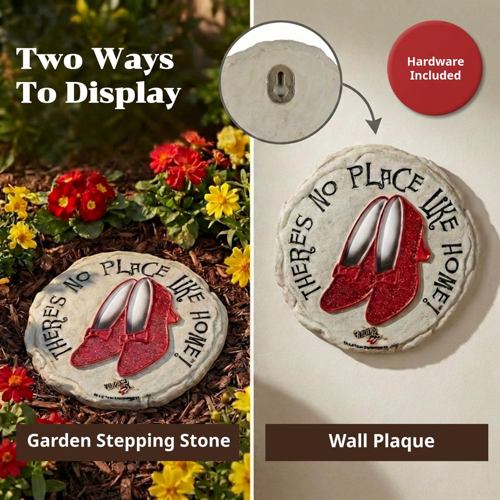 Back view of Spoontiques Ruby Slippers Stepping Stone with hanging hardware