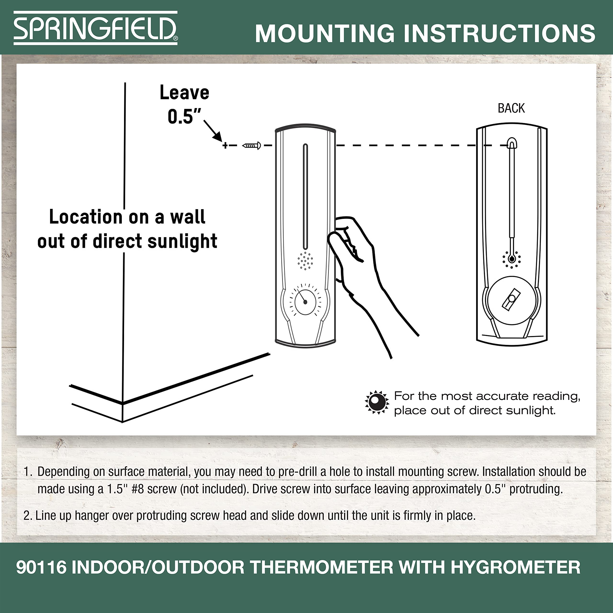 Back view of Springfield Vertical Thermometer showing mounting options