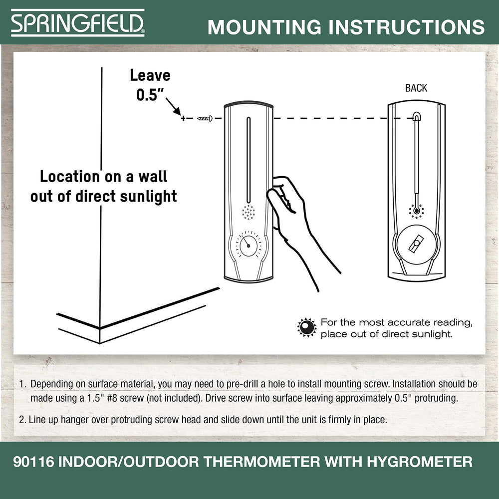 Back view of Springfield Vertical Thermometer showing mounting options