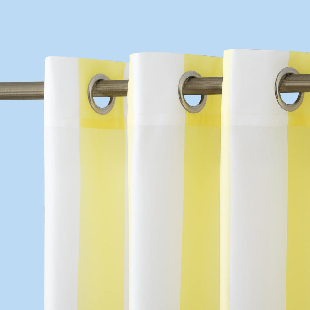 Back view of Sun Zero Valencia Cabana Stripe Outdoor Curtain, yellow