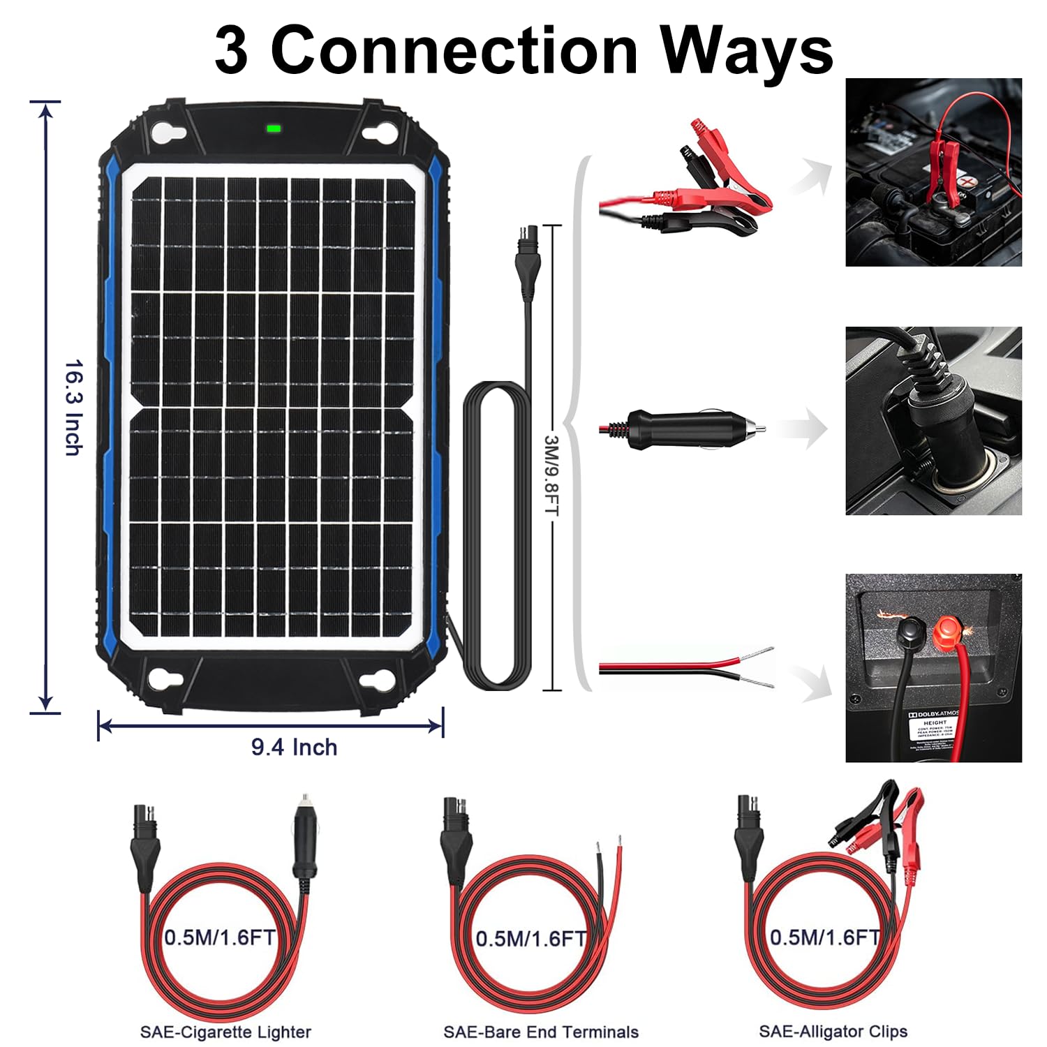 Back view of SUNER POWER Solar Charger with safety specifications