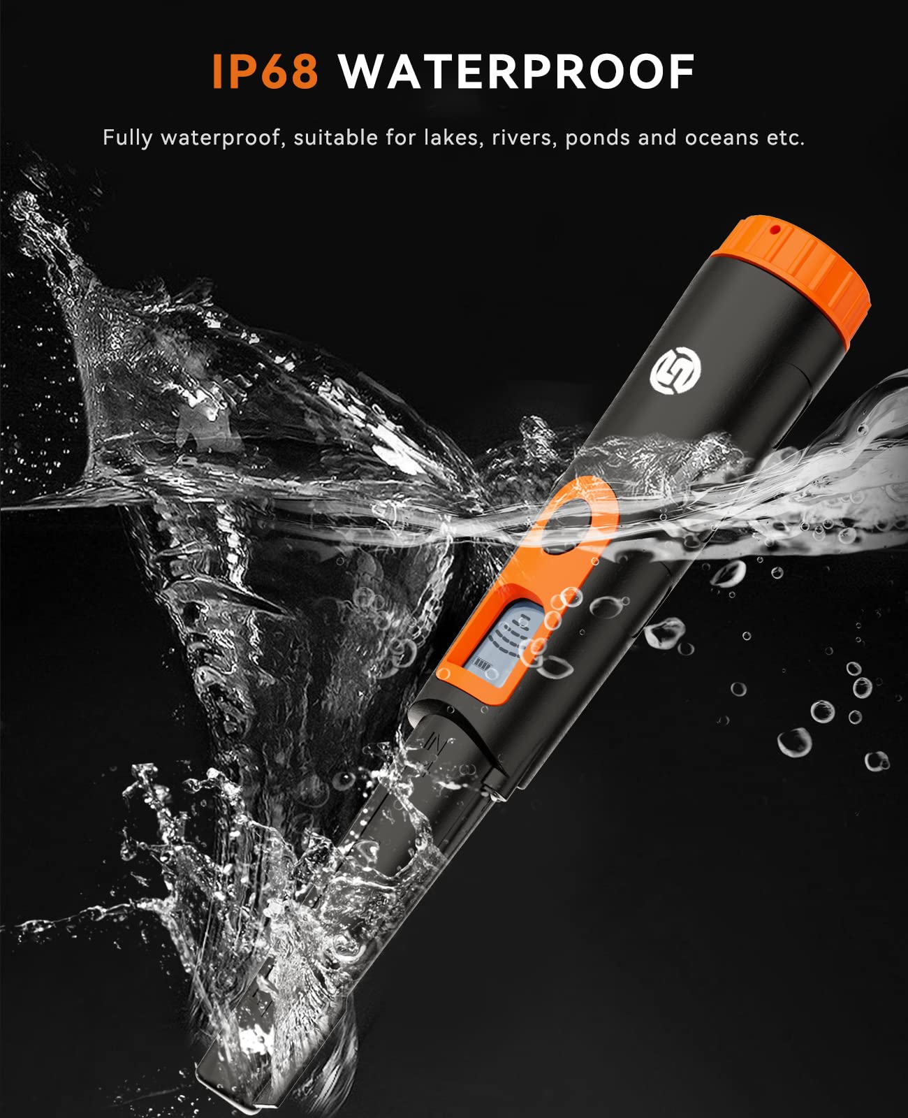 Back view of SUNPOW Pinpointer showing waterproof feature