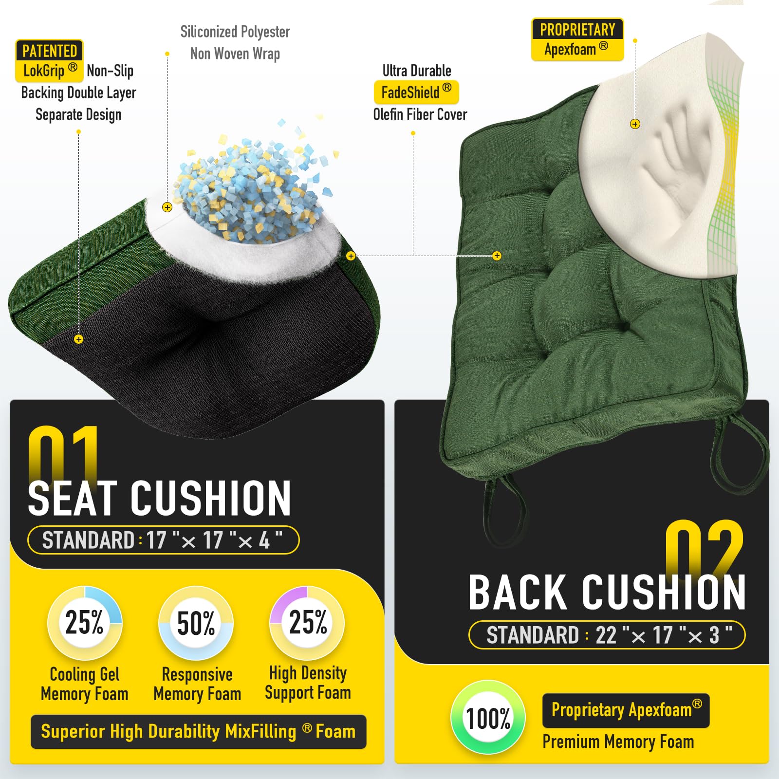Back view of SUNROX Memory Foam rocking chair back cushion