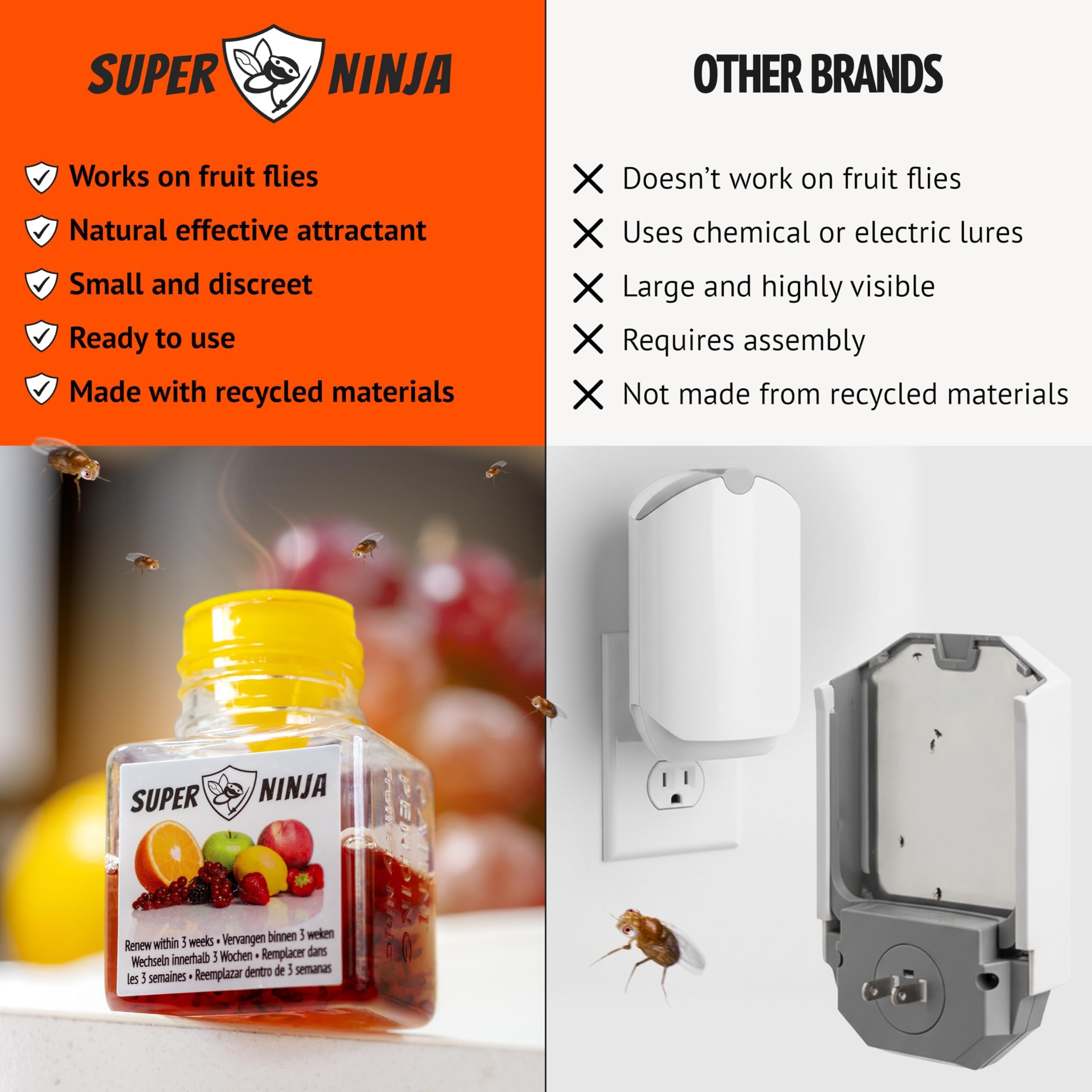 Back view of Super Ninja Fruit Fly Trap packaging