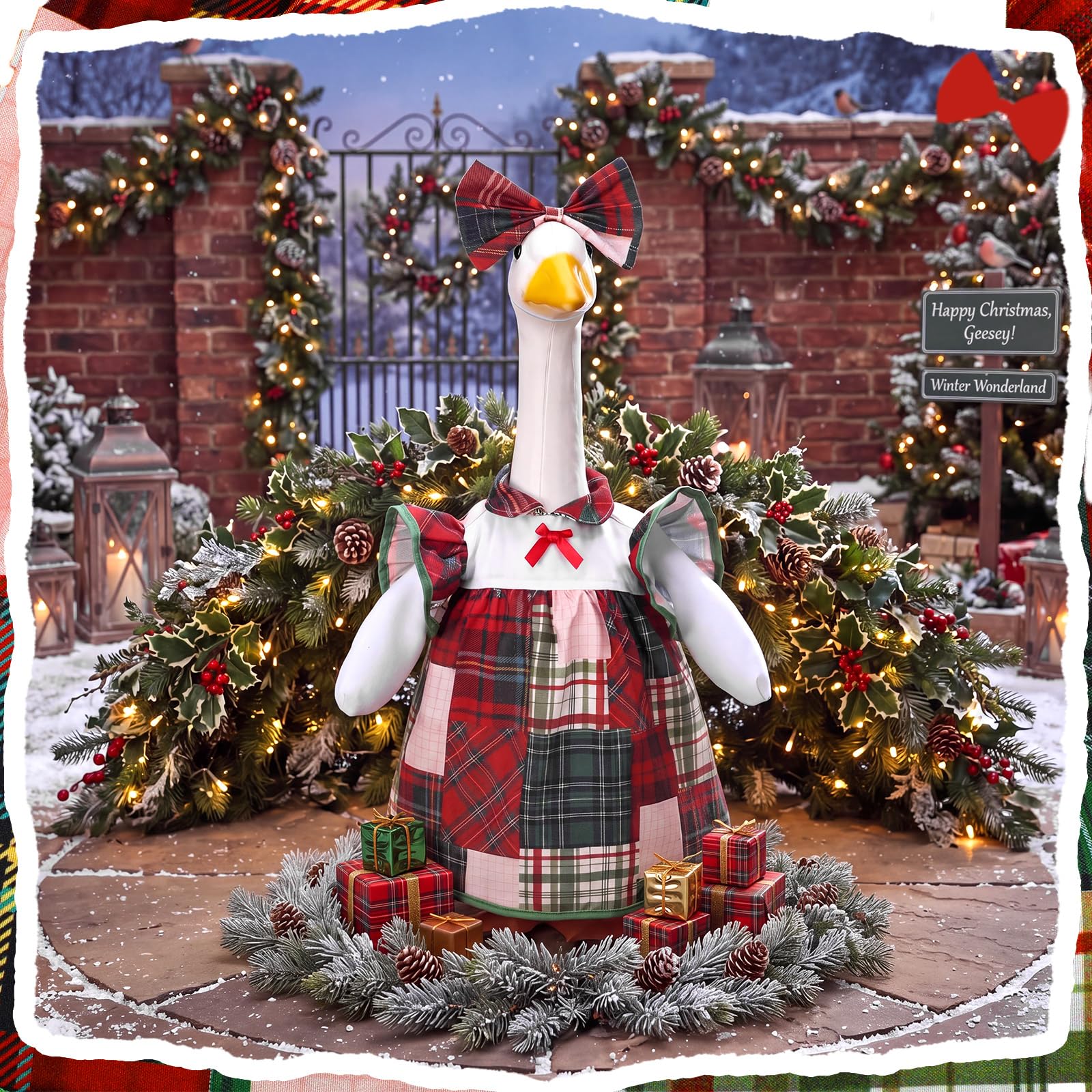 Back view of Suzile Christmas Porch Goose Outfit
