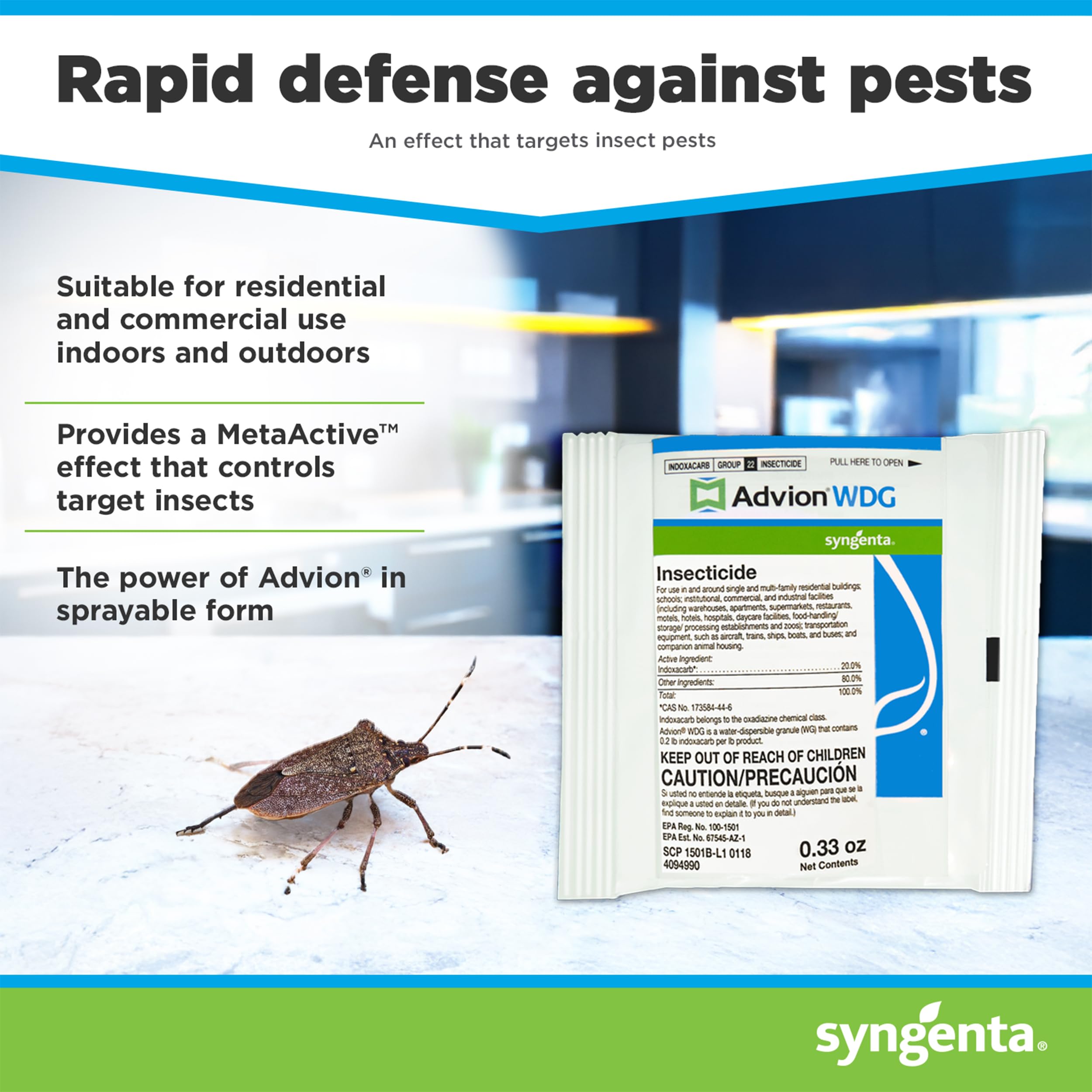 Back view of Syngenta Advion WDG Insecticide packaging