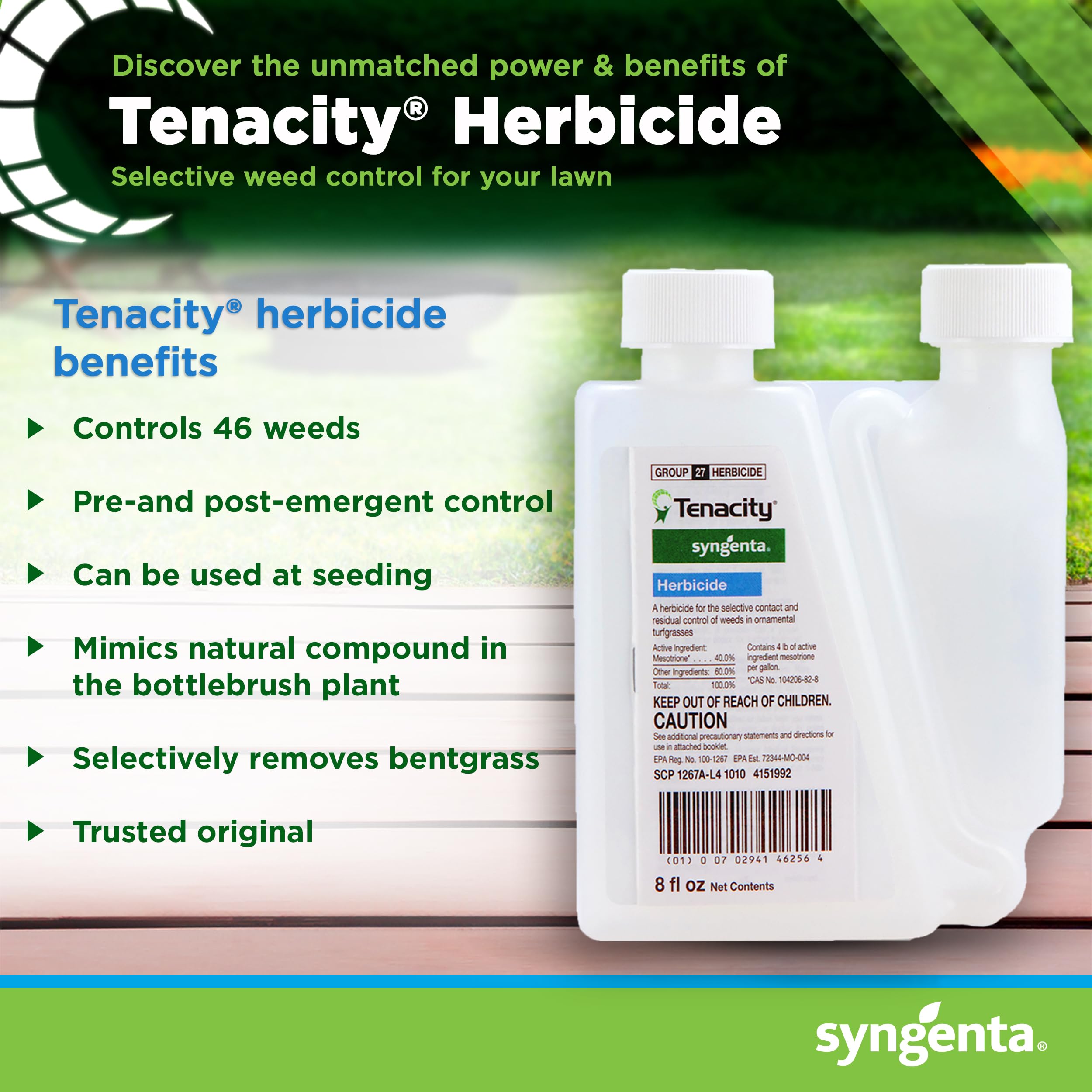 Back view of Syngenta Tenacity Turf Herbicide bottle