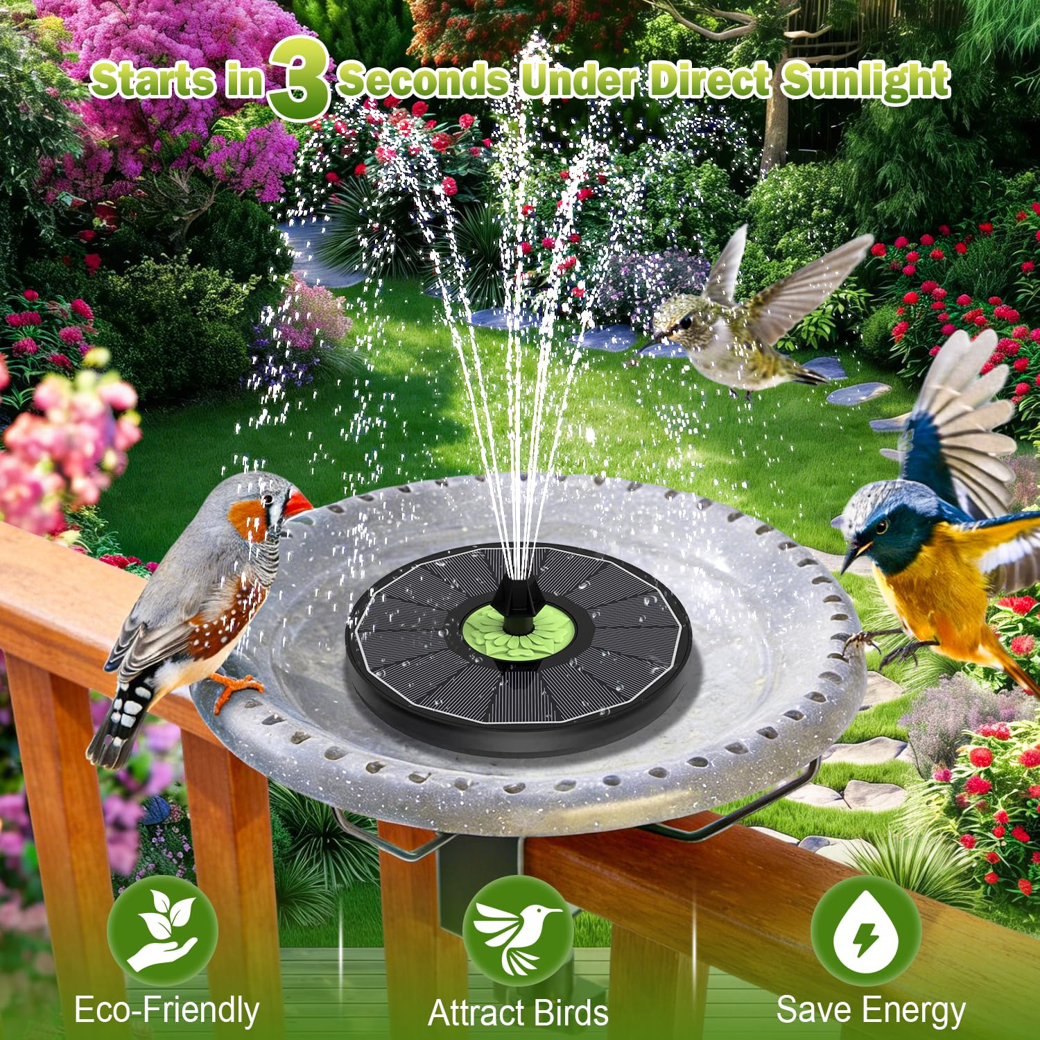 Back view of SZMP Solar Fountain Pump showcasing solar panel
