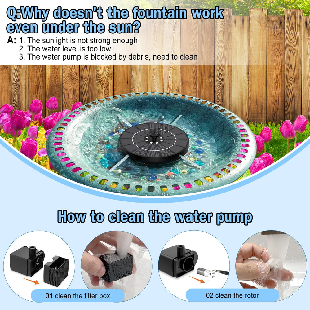 Back view of SZMP Solar Water Fountain with solar panel