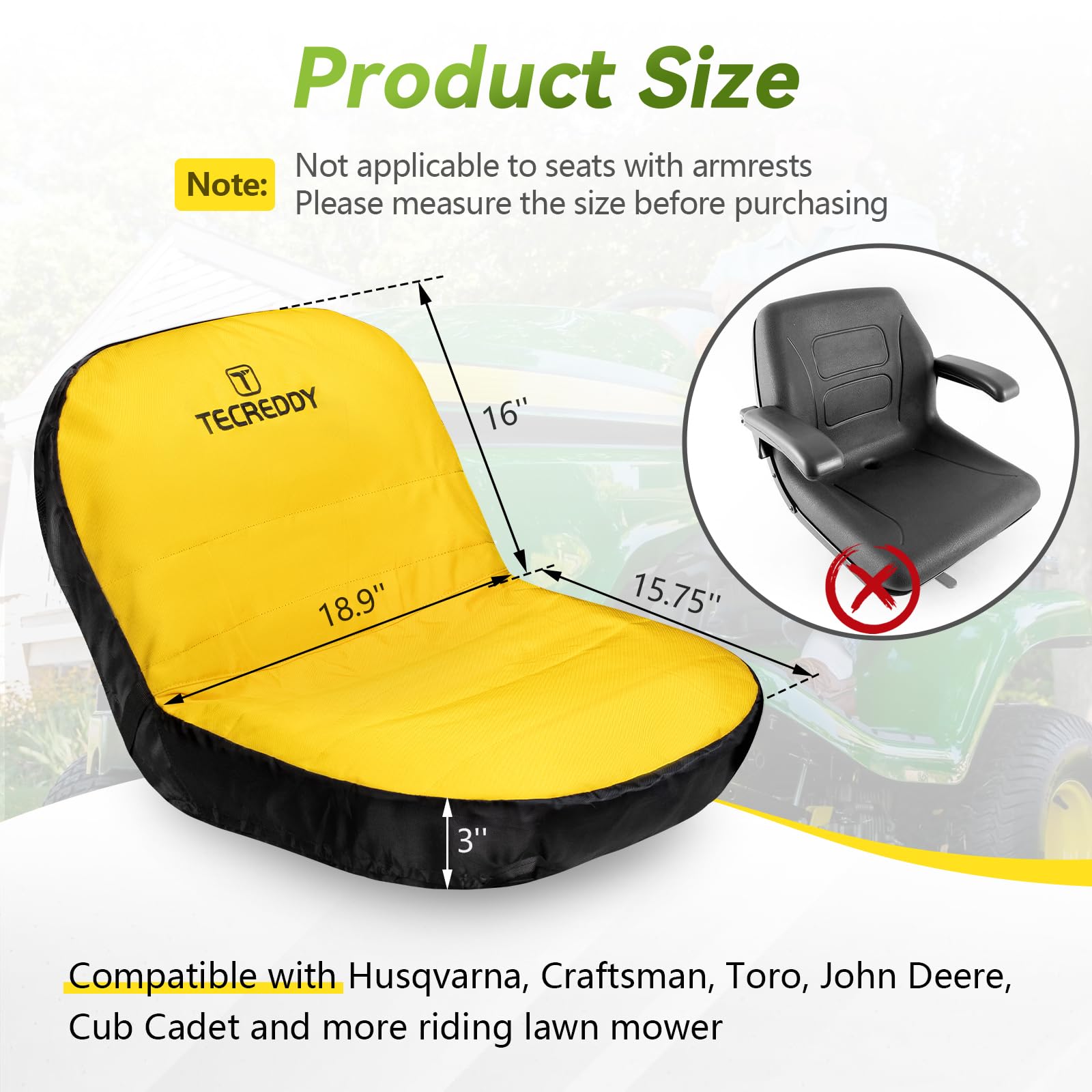 Back view of Tecreddy Lawn Mower Seat Cover with pockets
