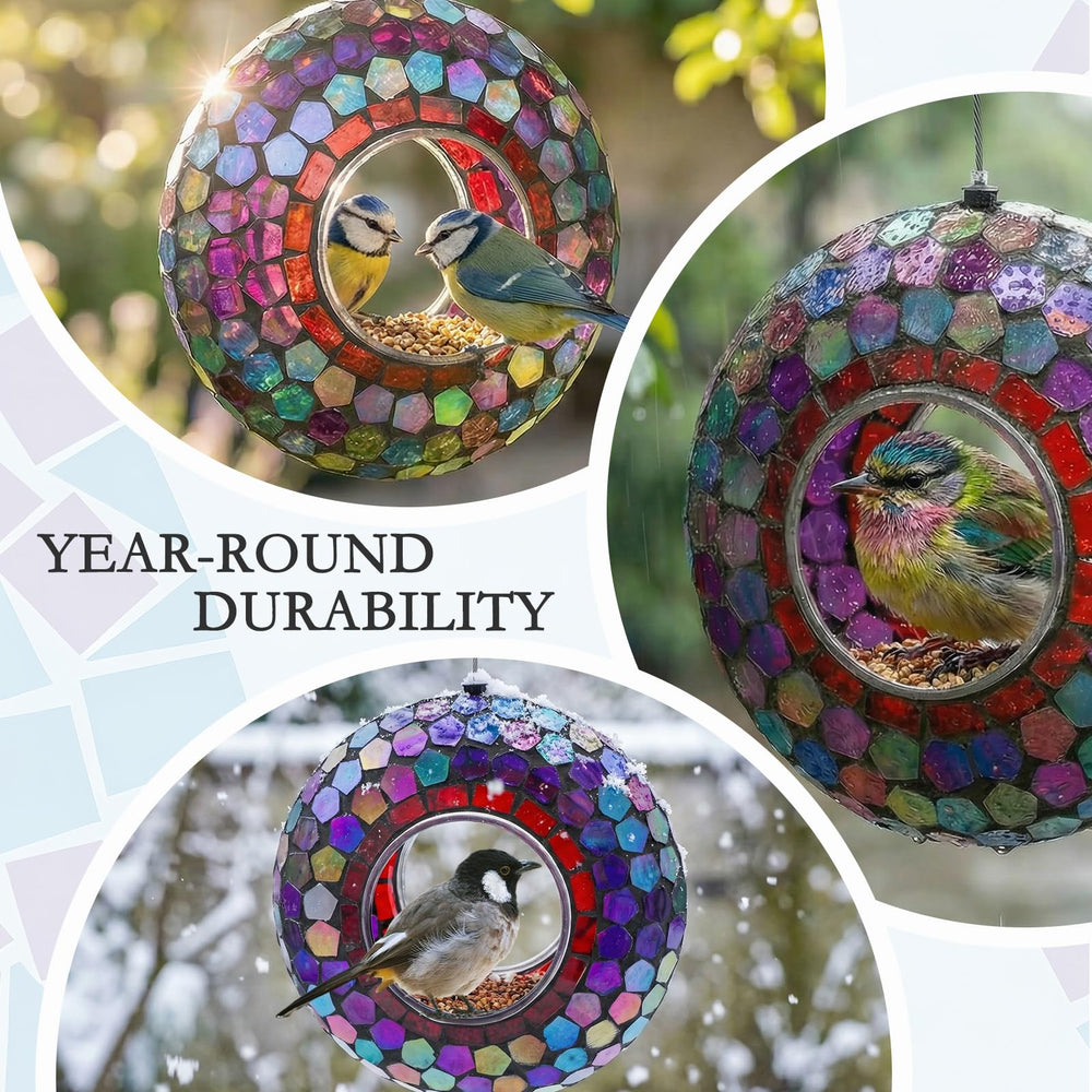 Back view of Tegarbed Mosaic Glass Bird Feeder